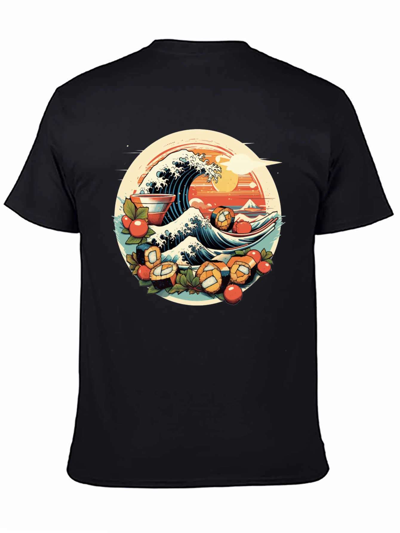 Black Sushi Wave Graphic Tee - Unique Japanese Art Shirt view 4