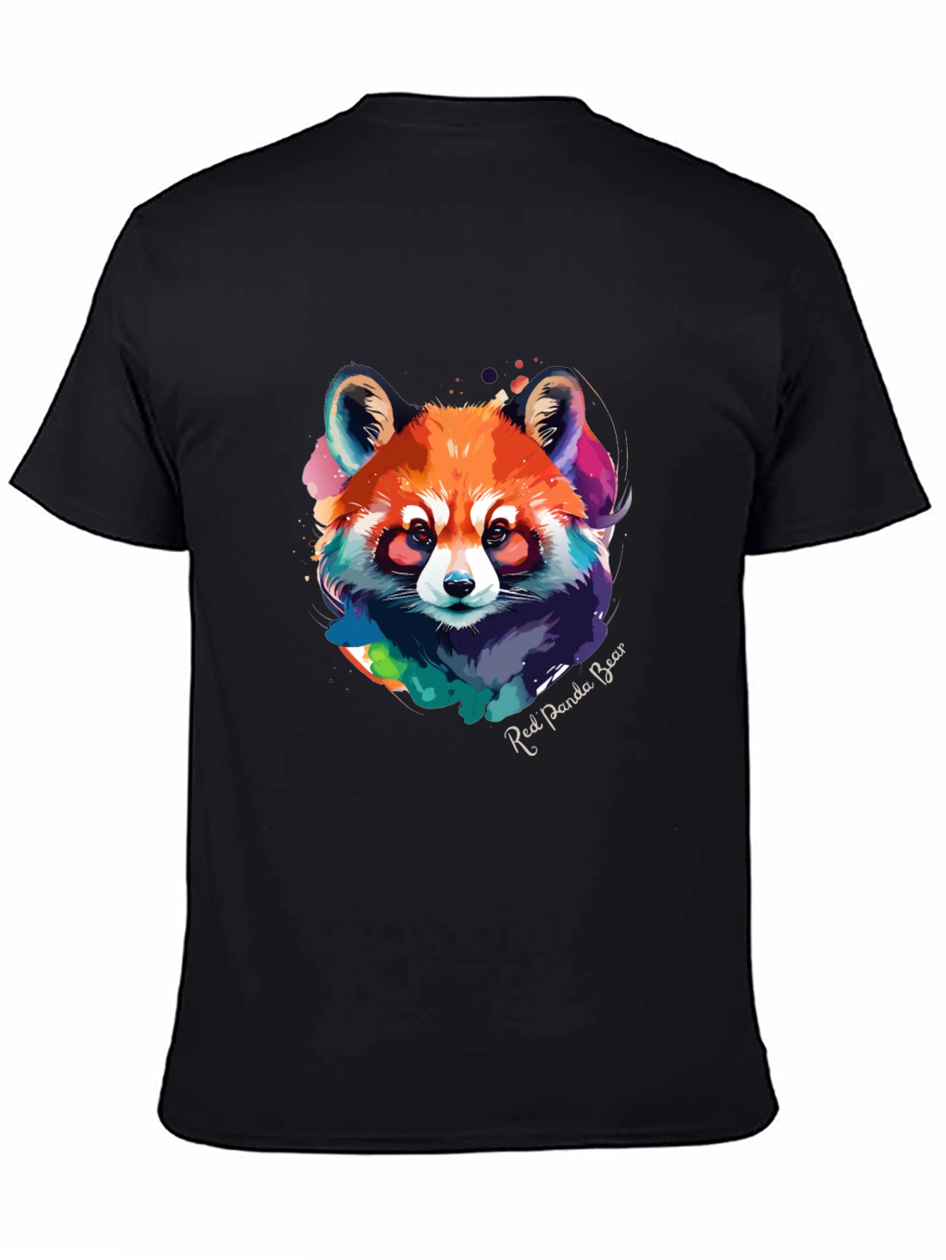 Black Red Panda Bear Graphic Tee - Watercolor Design view 4