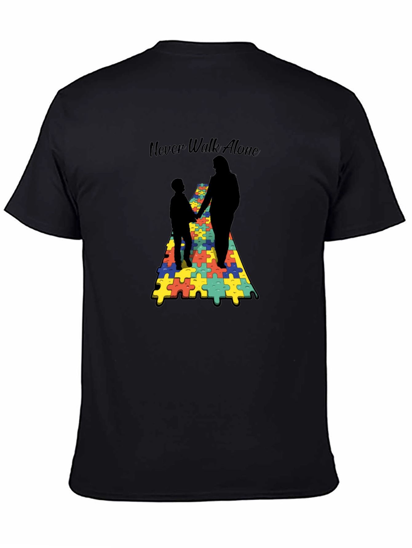 Black Never Walk Alone Autism Puzzle T-Shirt view 4