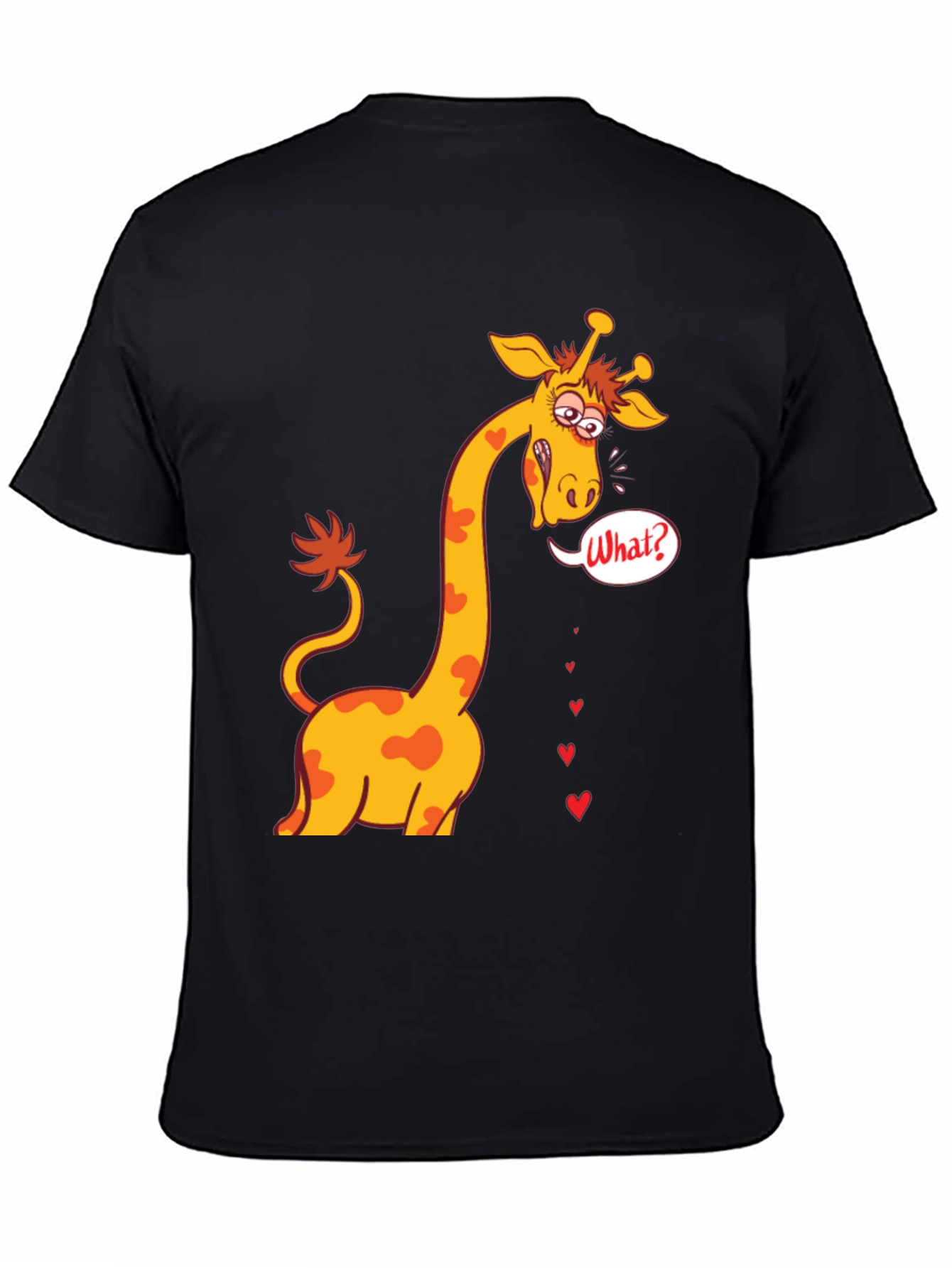 Black Funny Giraffe What? T-Shirt - Black view 4