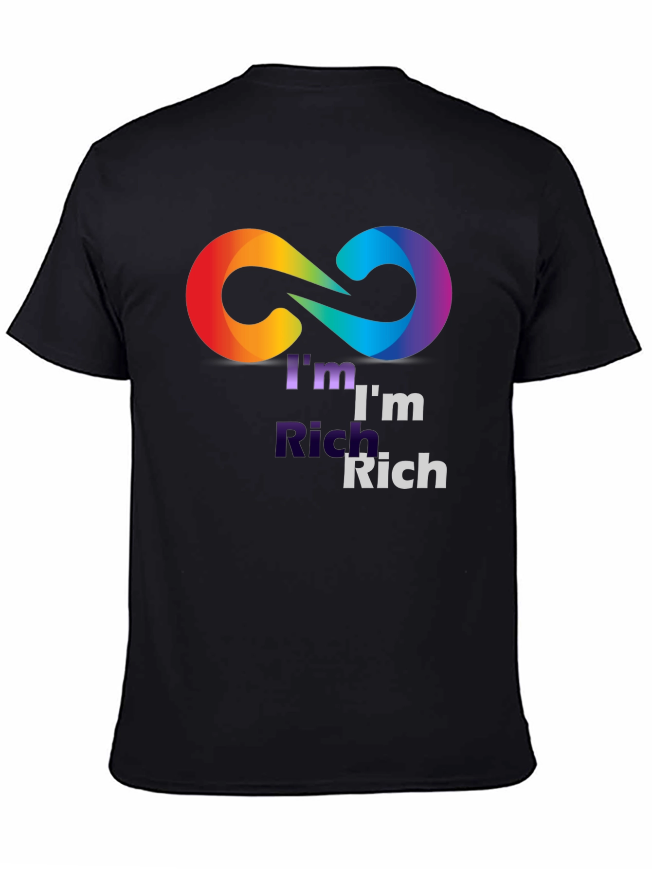 Black I'm Rich Rainbow Infinity Symbol Black T-Shirt view 4