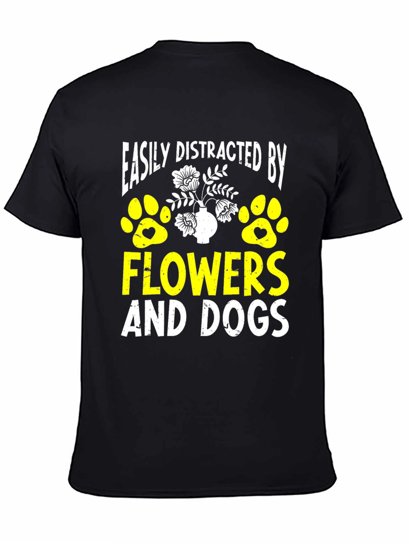 Black Easily Distracted By Flowers And Dogs T-Shirt view 4