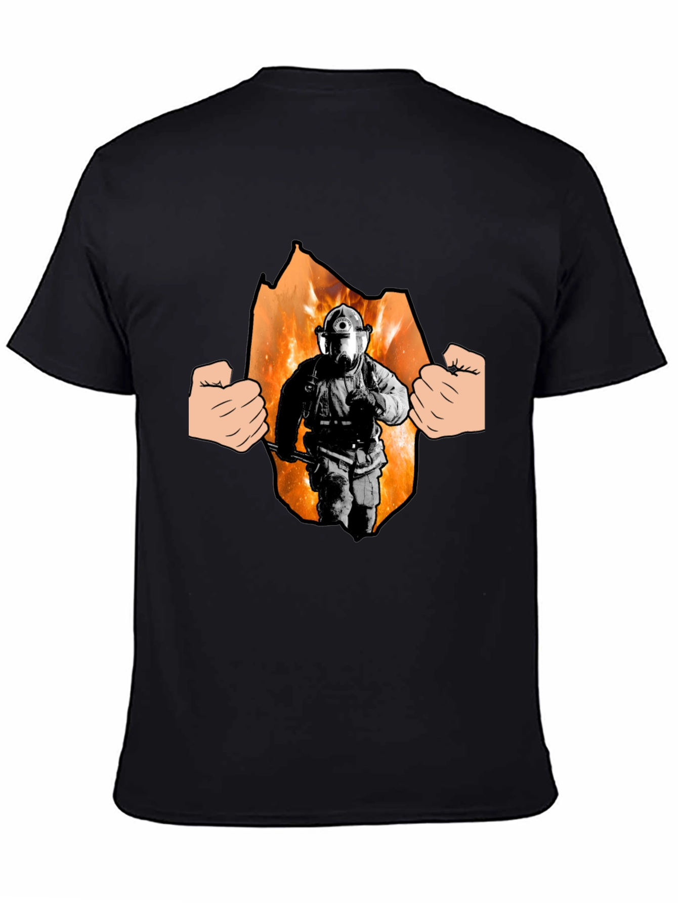 Black Firefighter Hero T-Shirt - Black Cotton Tee view 4