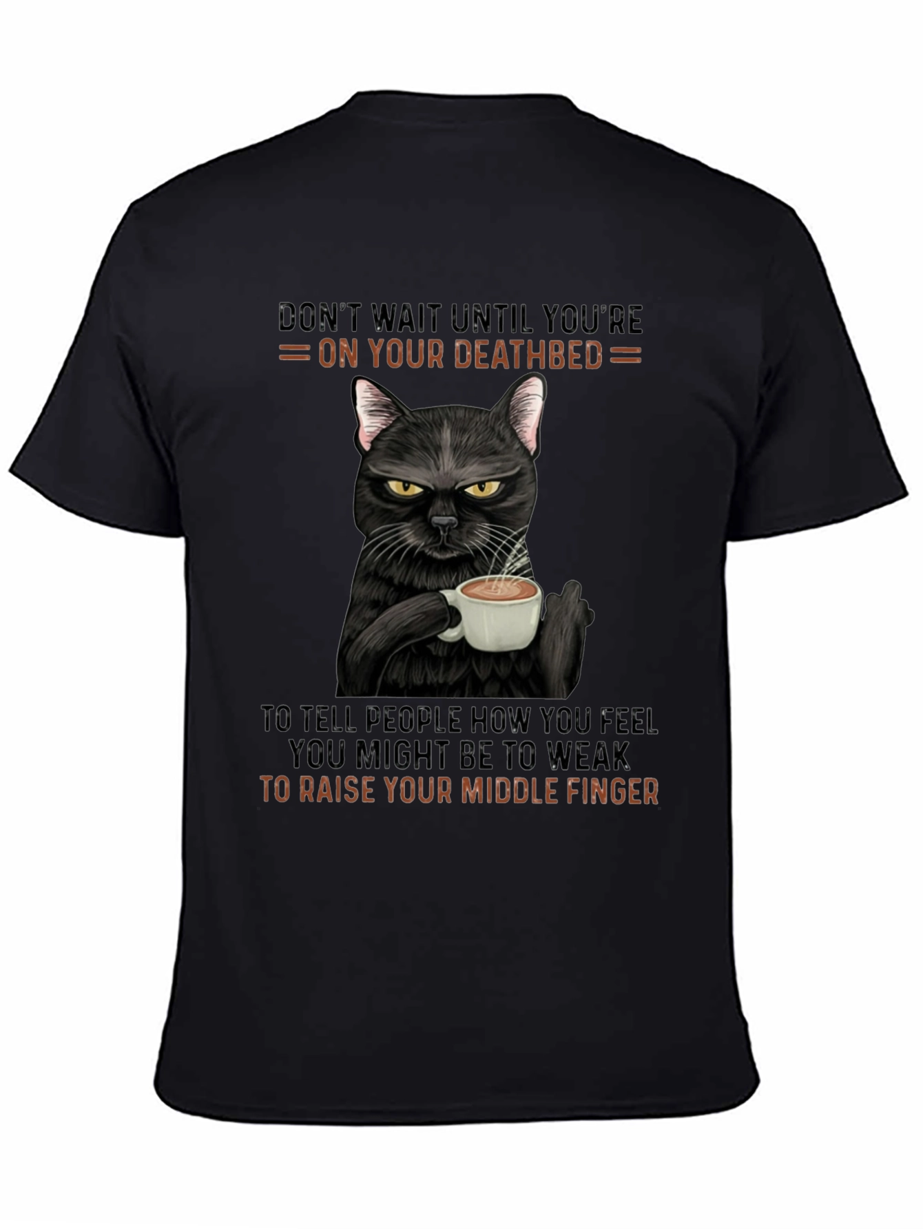 Black Sarcastic Cat Middle Finger T-Shirt view 4
