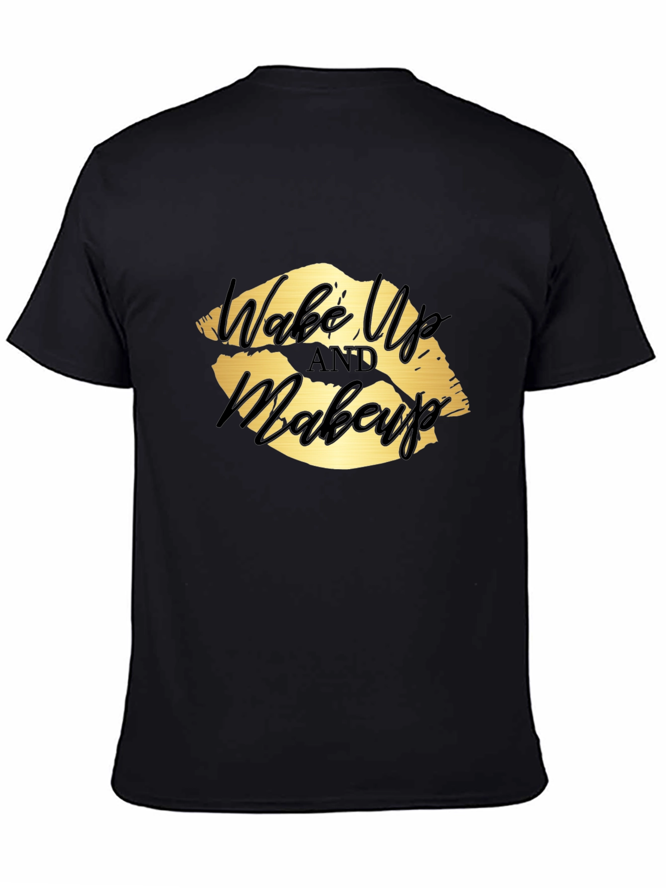 Black Wake Up and Makeup Lips Graphic T-Shirt view 4