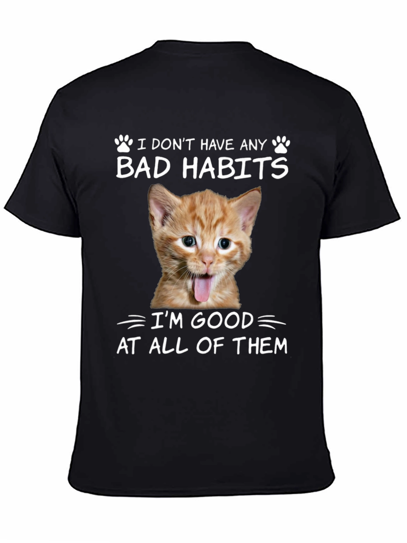 Black Funny Cat Bad Habits Graphic Tee view 4
