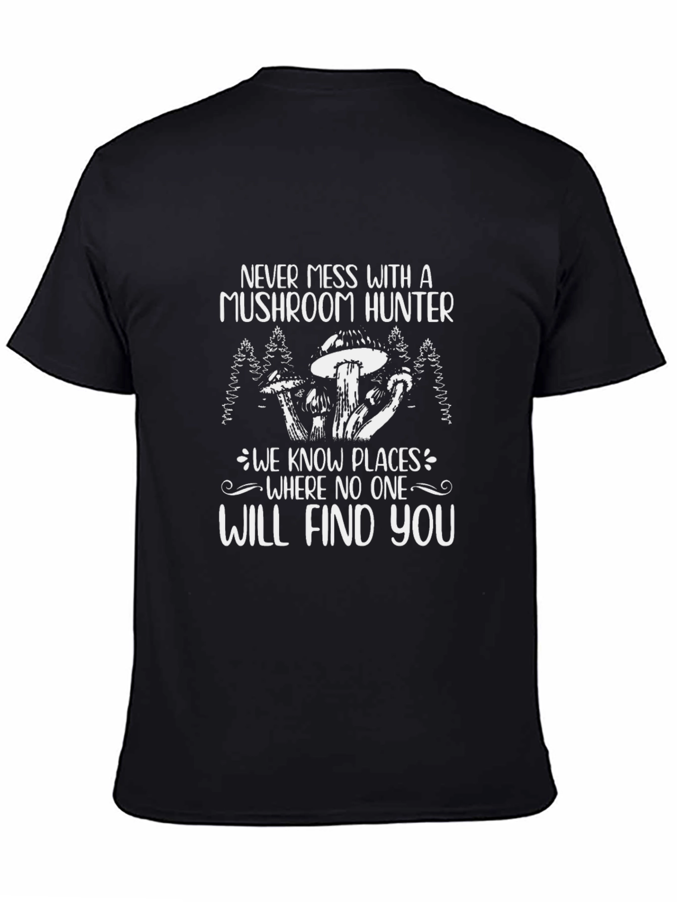 Black Mushroom Hunter Graphic Tee - Funny Gift view 4