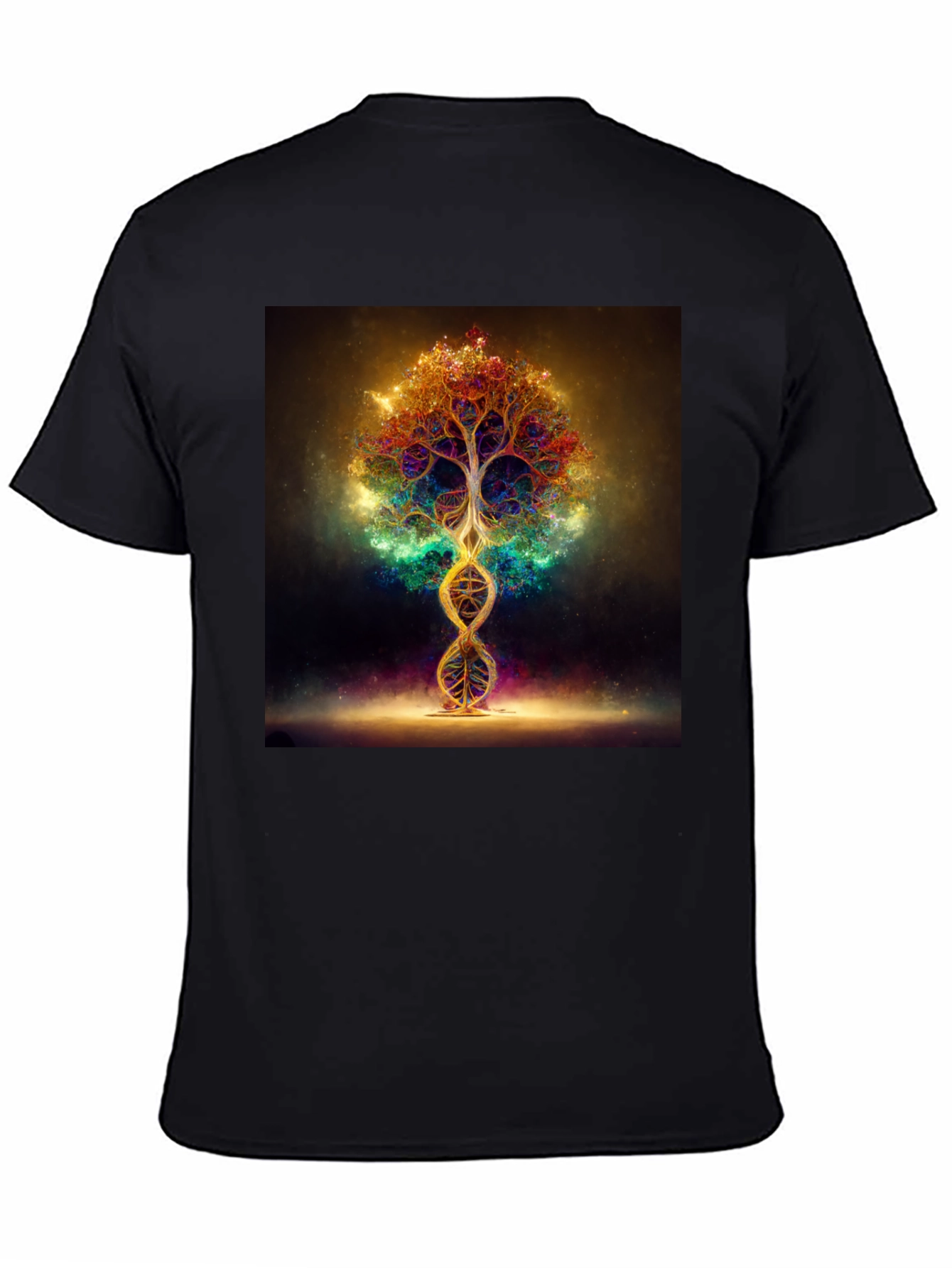 Black Cosmic Tree DNA T-Shirt - Vibrant Design view 4