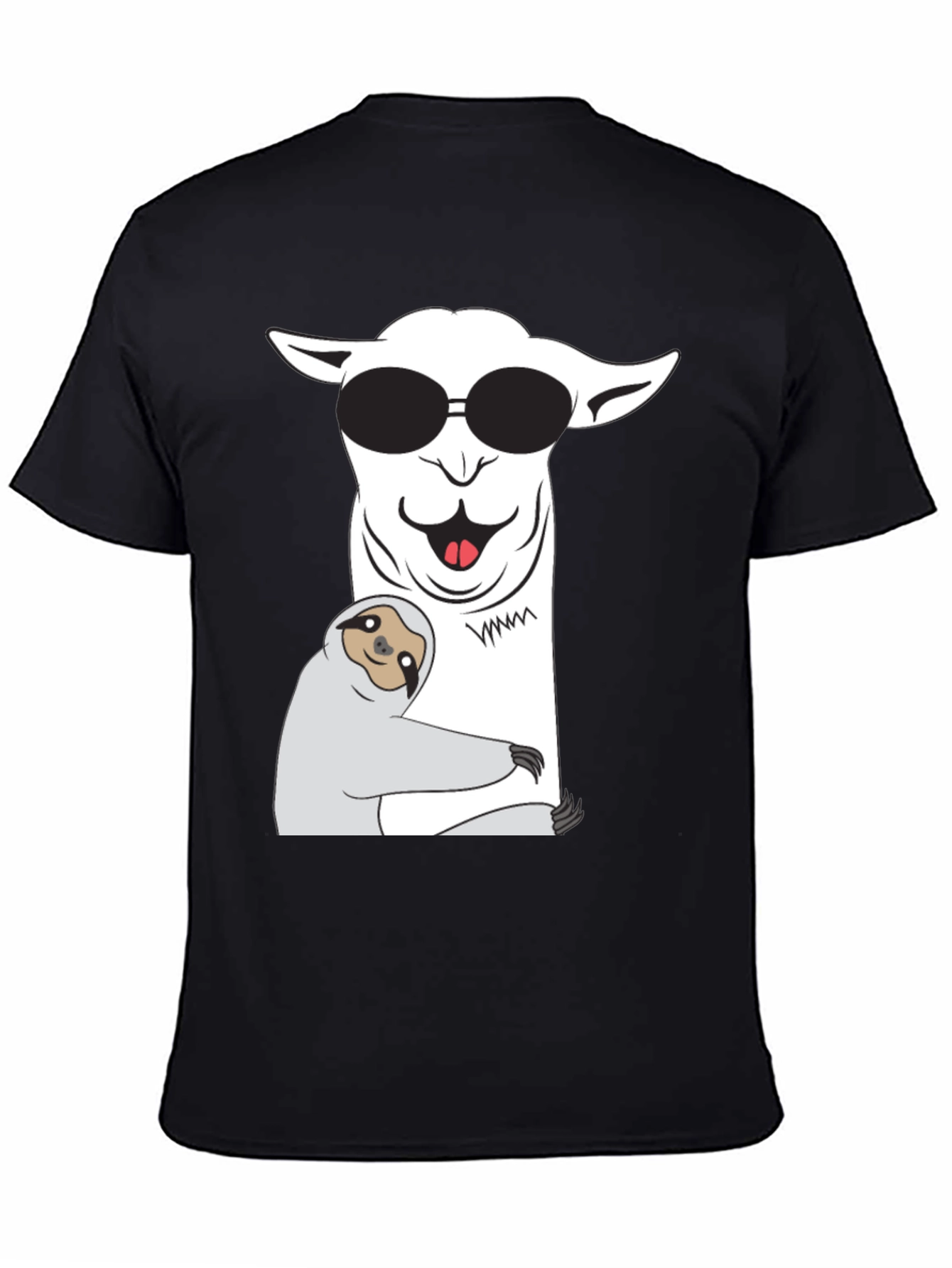 Black Cool Llama & Sloth T-Shirt - Funny Graphic Tee view 4