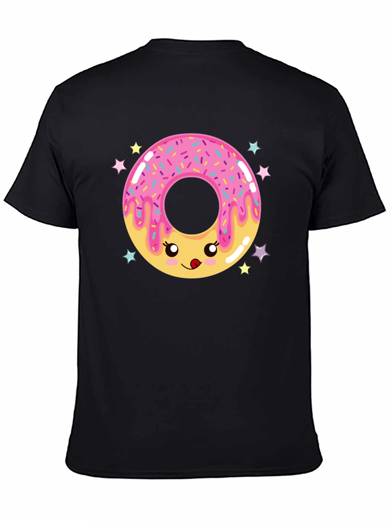 Black Kawaii Donut Graphic Tee - Black Cotton Comfort view 4