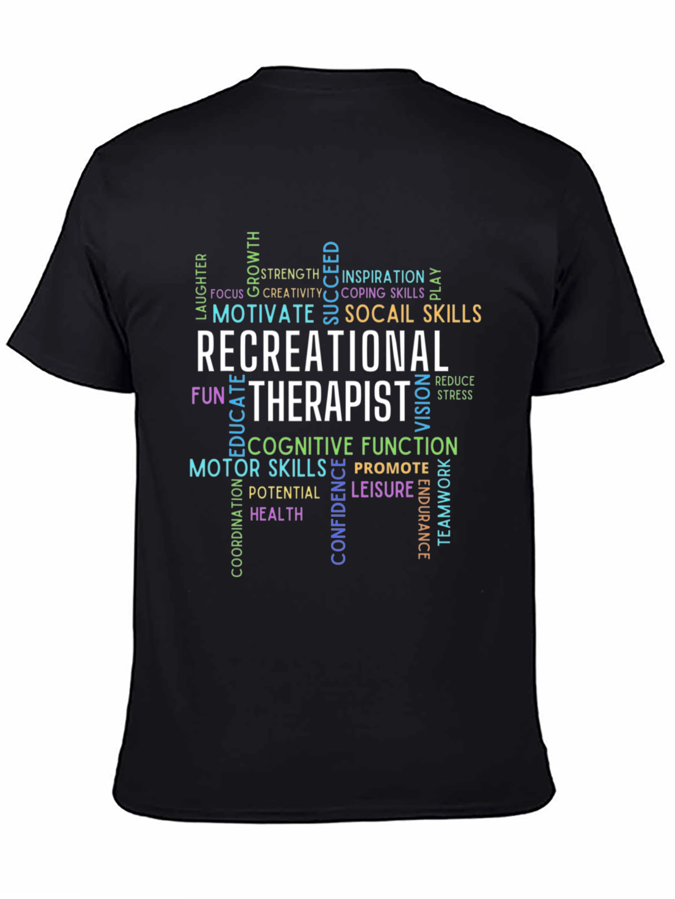 Black Recreational Therapist Word Art Graphic T-Shirt view 4