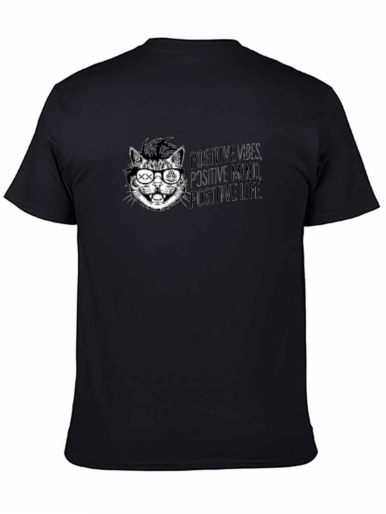 Black Positive Vibes Cat Graphic Tee - Cool Casual Style view 4