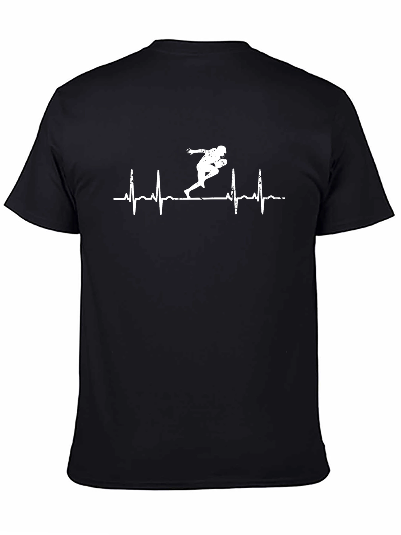 Black Football Heartbeat T-Shirt - Black view 4