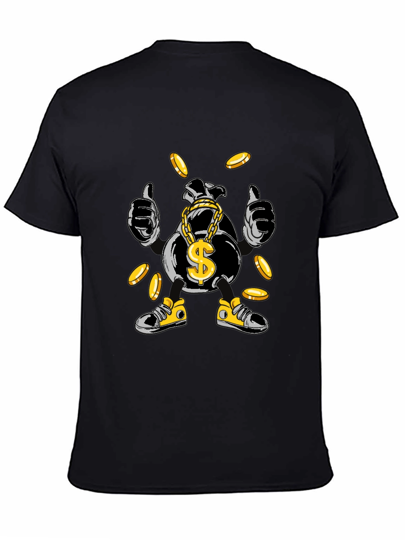 Black Money Bag Cartoon Graphic Tee - Black view 4
