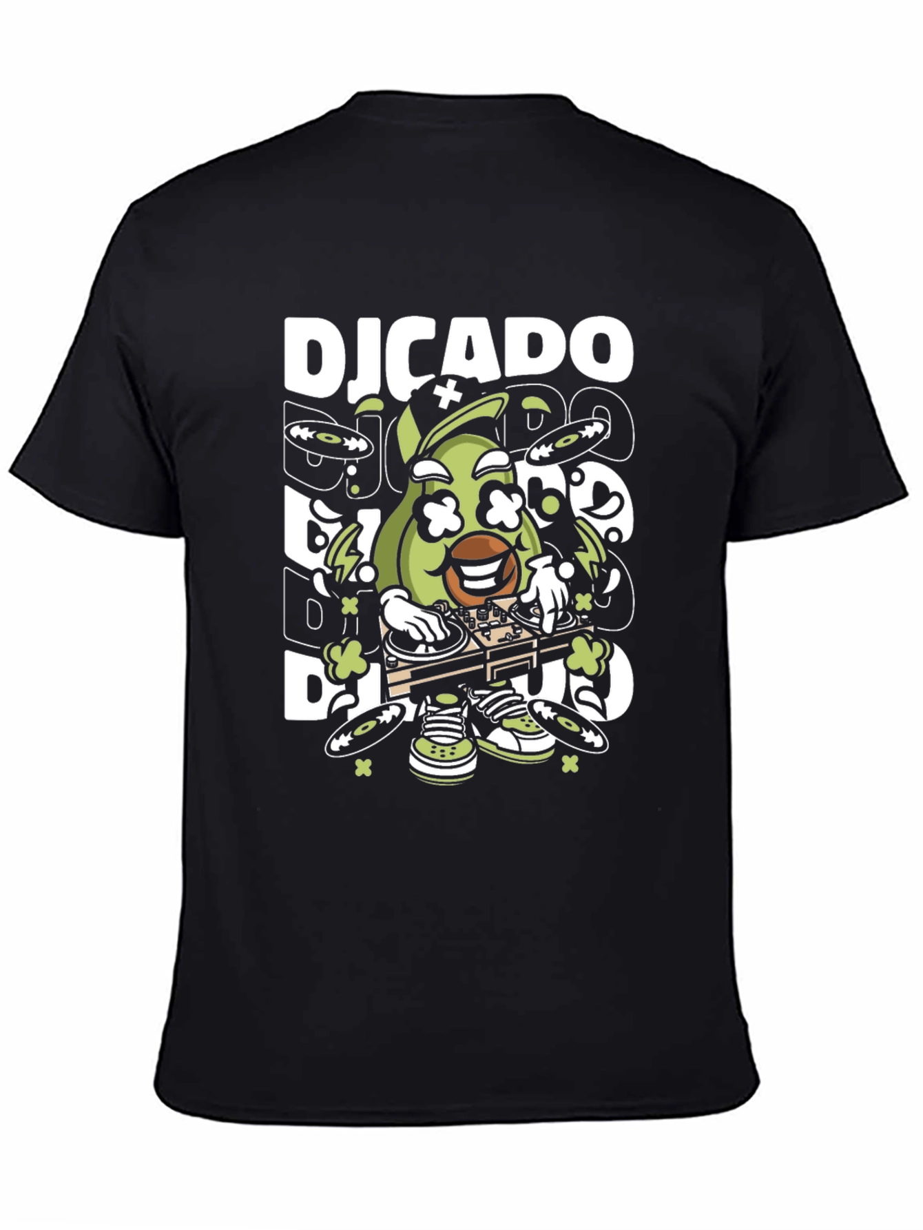 Black DJ Avocado Graphic T-Shirt - Cool Fruit DJ Design view 4