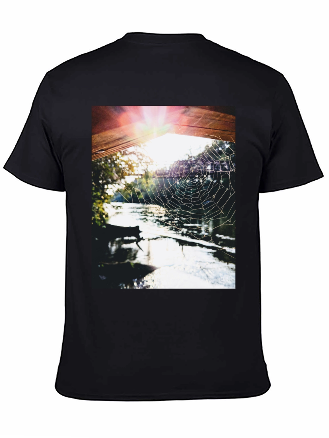 Black Spider Web at Sunrise T-Shirt view 4