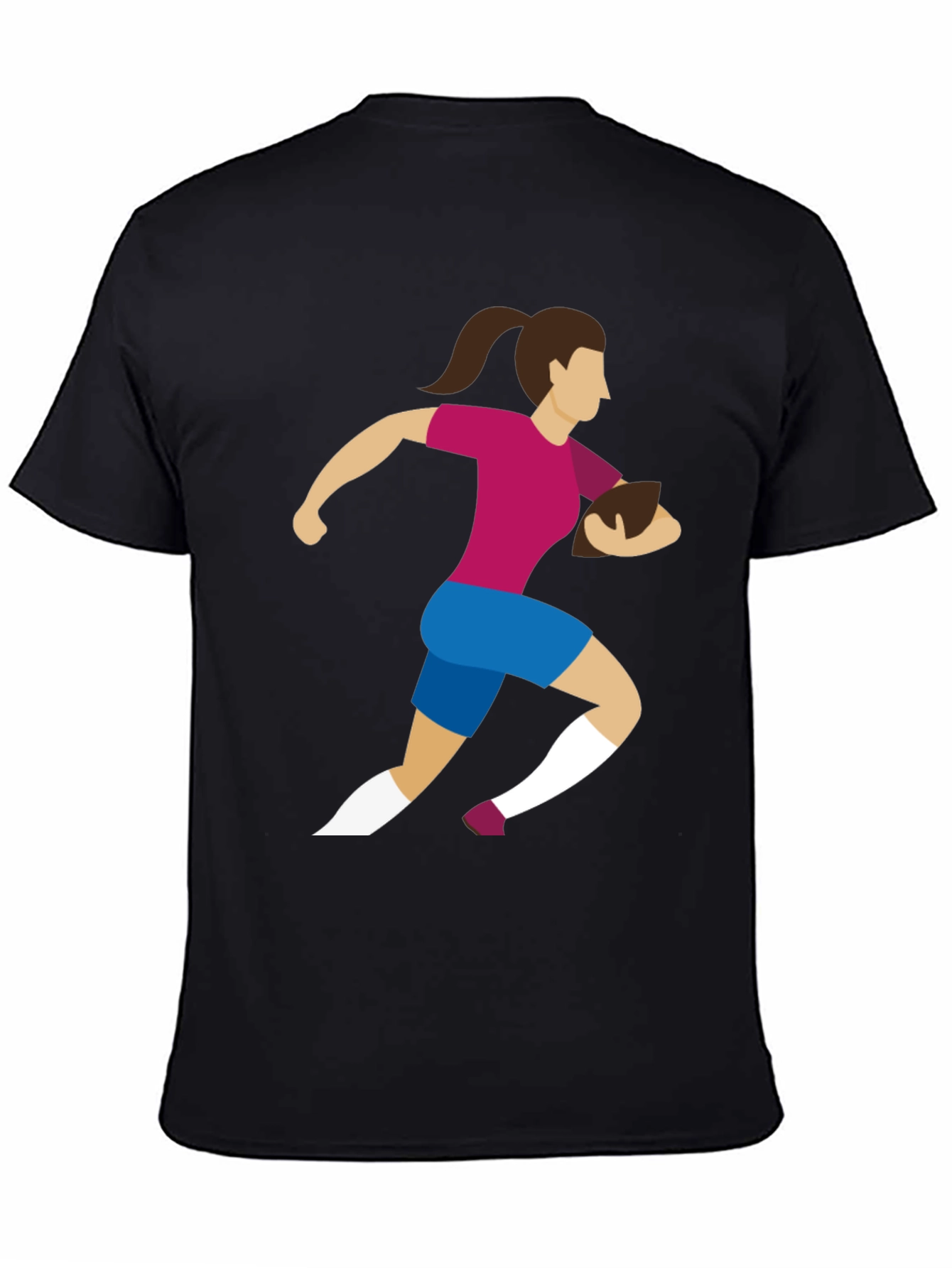 Black Rugby Girl Graphic Tee - Black Cotton Casual T-Shirt view 4