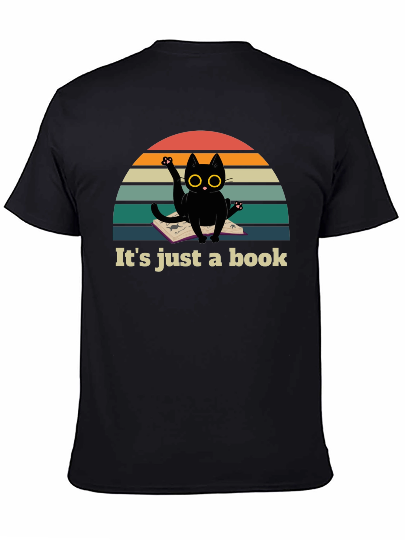 Black It's Just a Book Funny Cat T-Shirt view 4