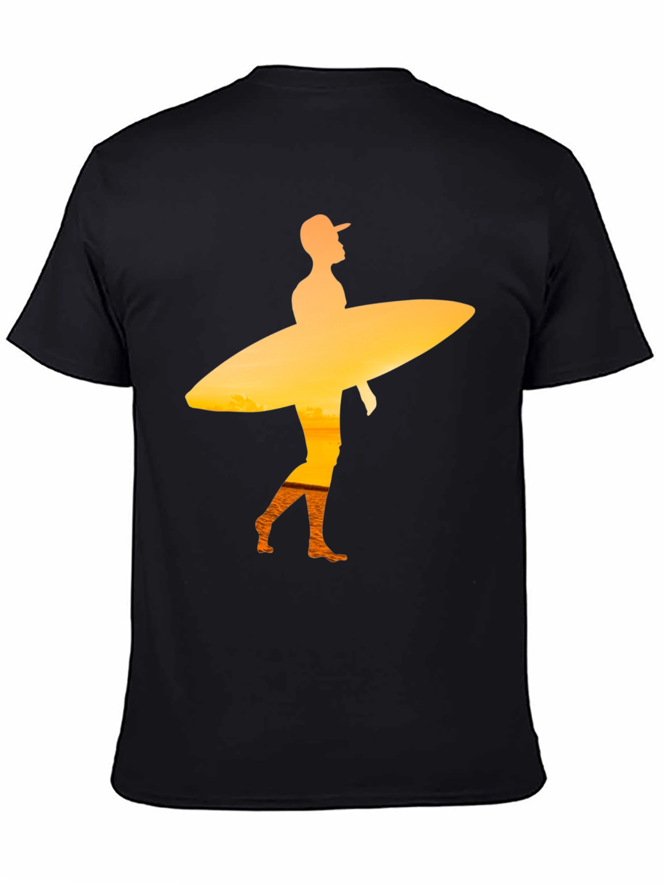 Black Sunset Surfer Graphic Tee - Black Cotton T-Shirt view 4