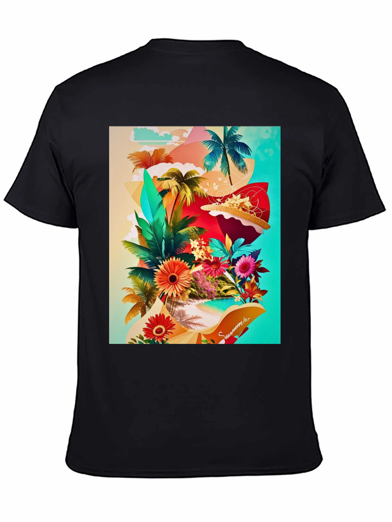 Black Tropical Summer Graphic T-Shirt view 4