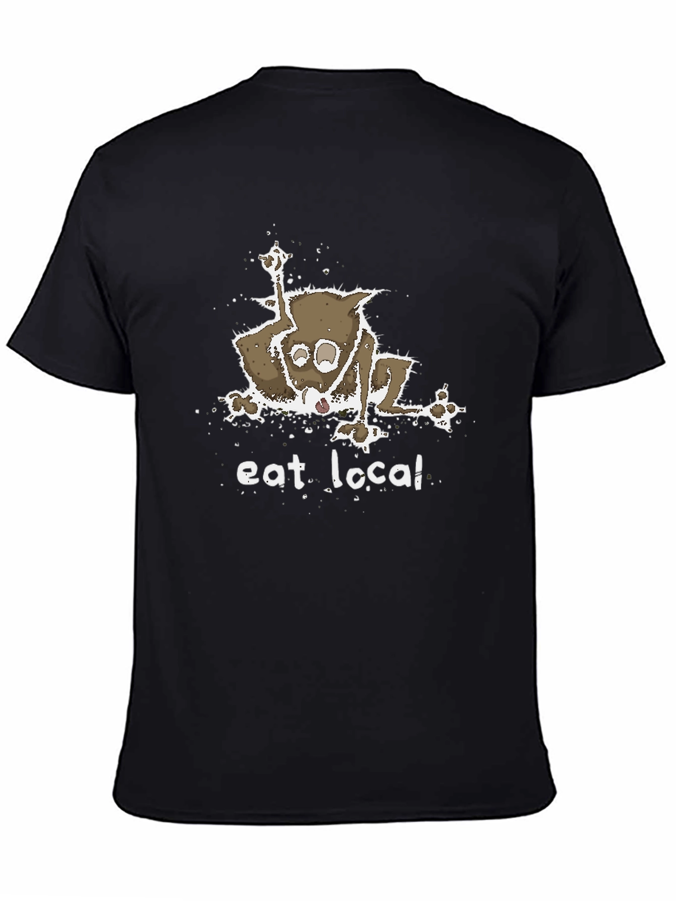 Black Eat Local T-Shirt - Funny Opossum Design view 4