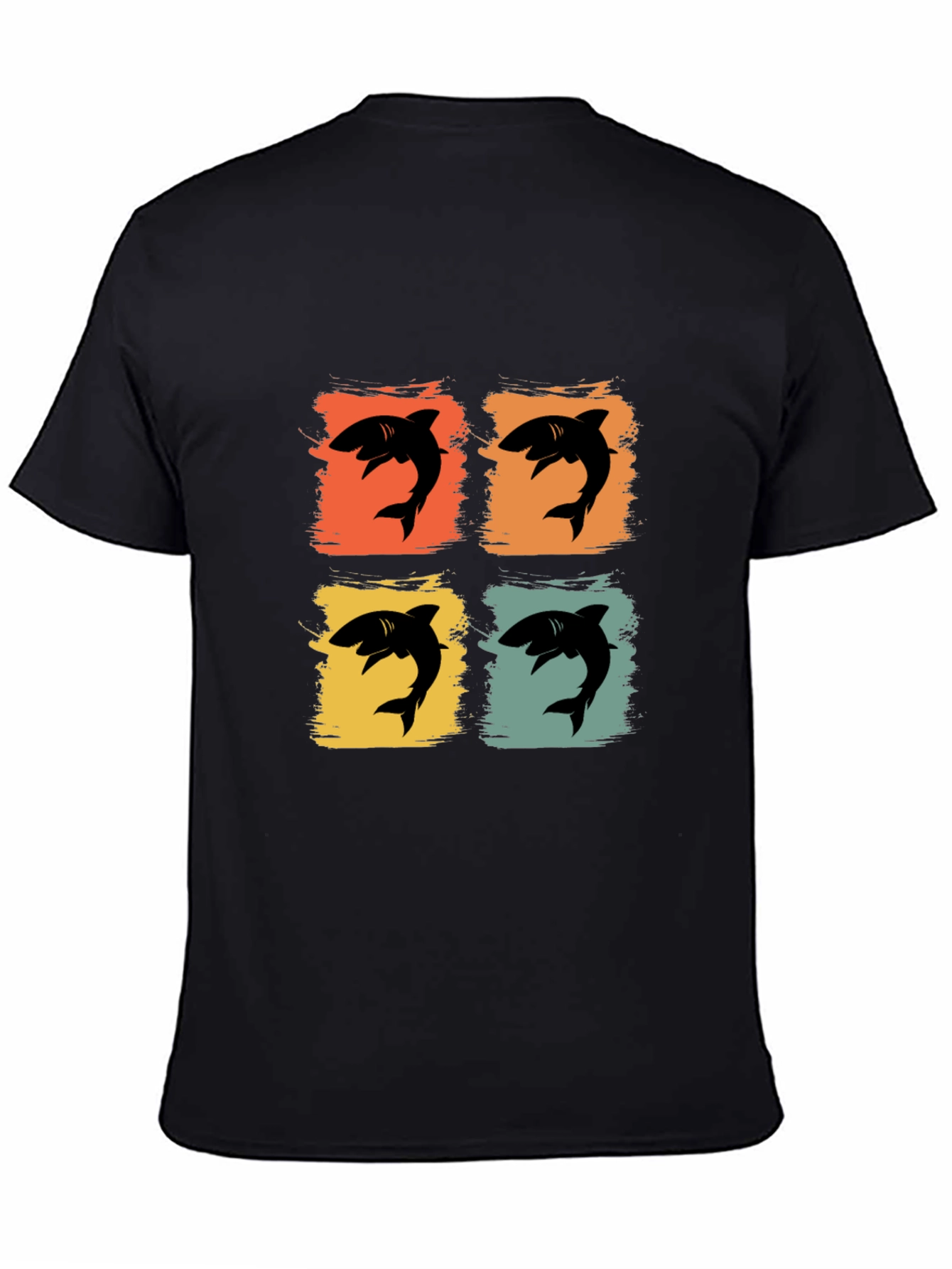 Black Retro Shark T-Shirt - Four Graphic Pop Art Design view 4