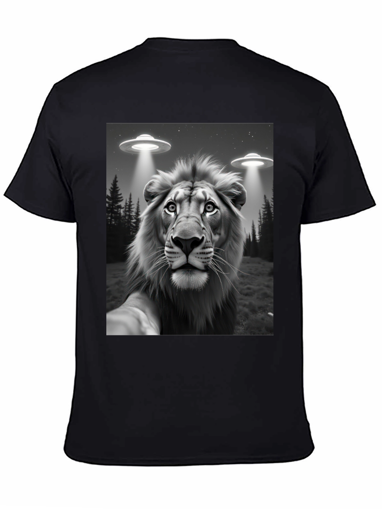 Black Lion Selfie UFO Abduction Graphic Tee view 4