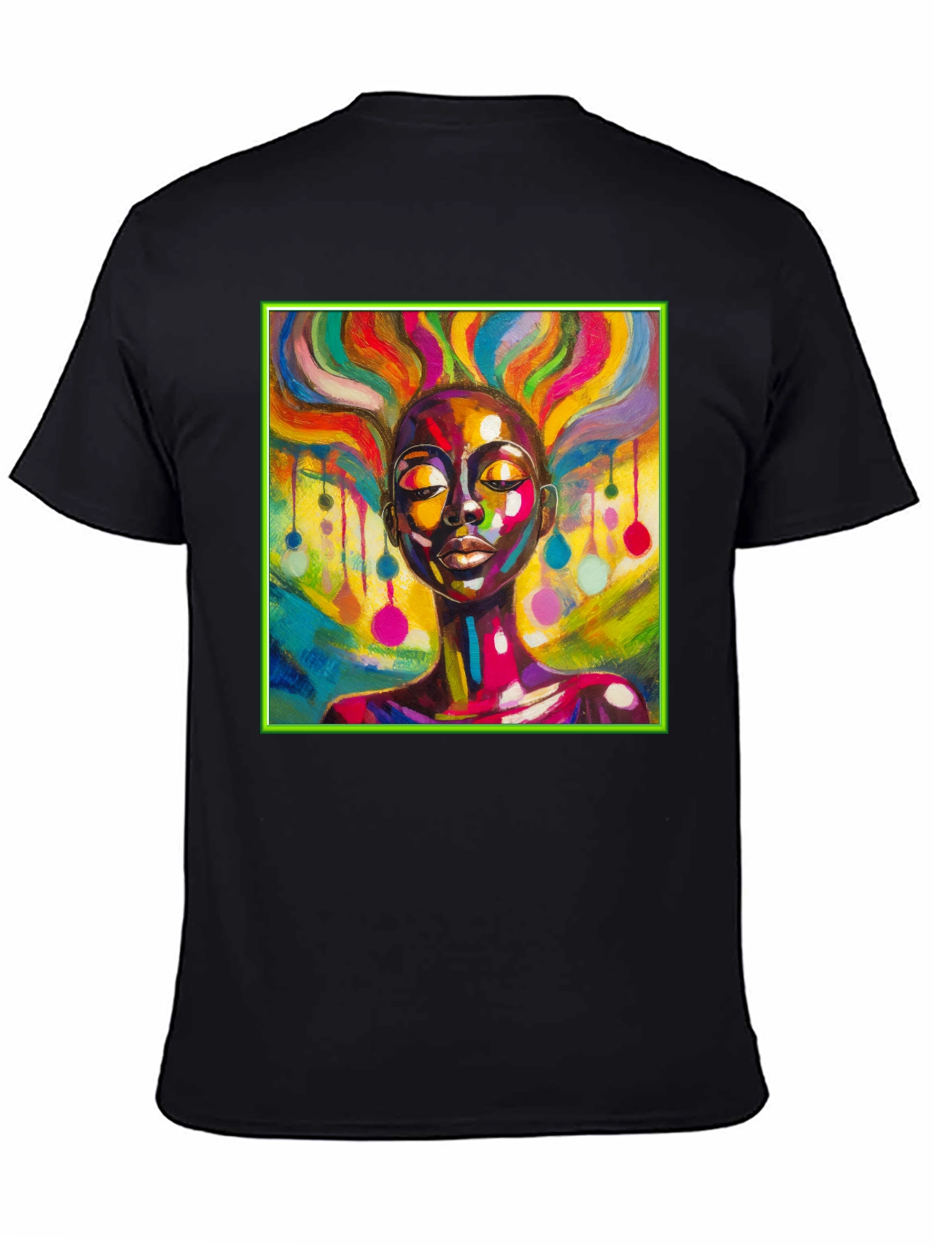 Black Vibrant Art T-Shirt: Colorful Woman Design view 4
