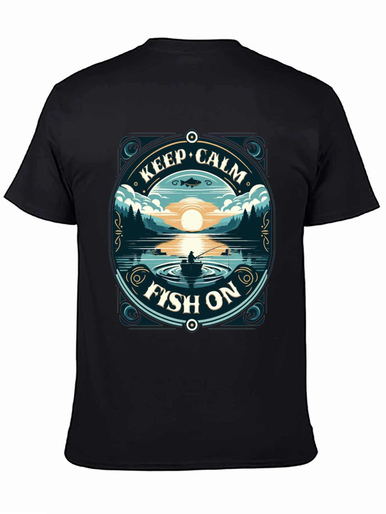 Black Keep Calm Fish On T-Shirt view 4