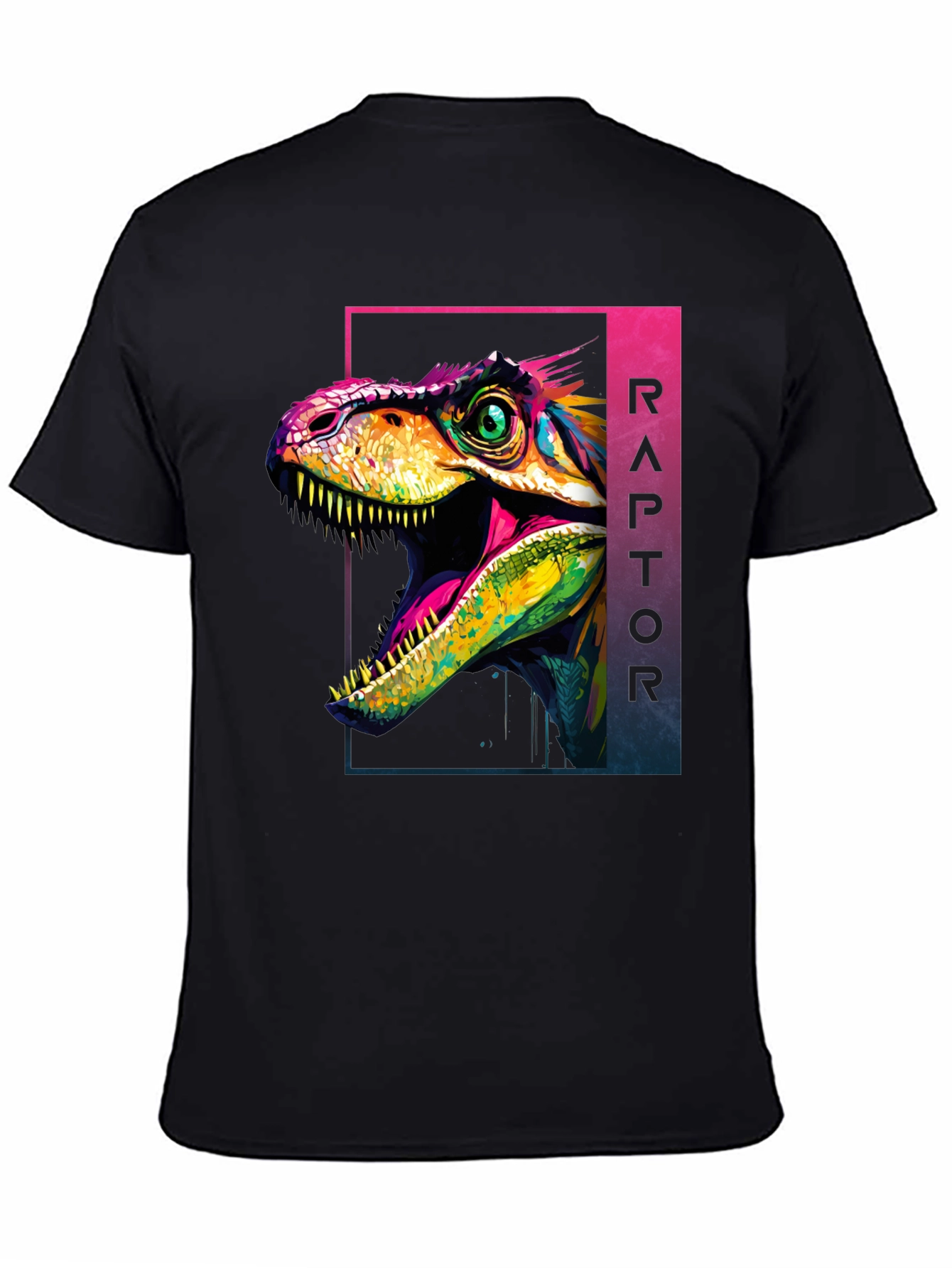 Black Vibrant Raptor Graphic Tee - Bold Dinosaur Design view 4