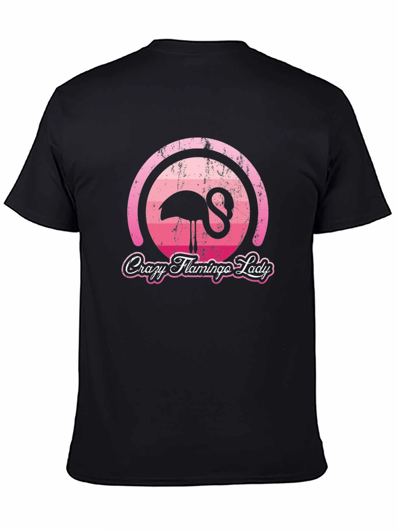 Black Crazy Flamingo Lady Graphic T-Shirt view 4
