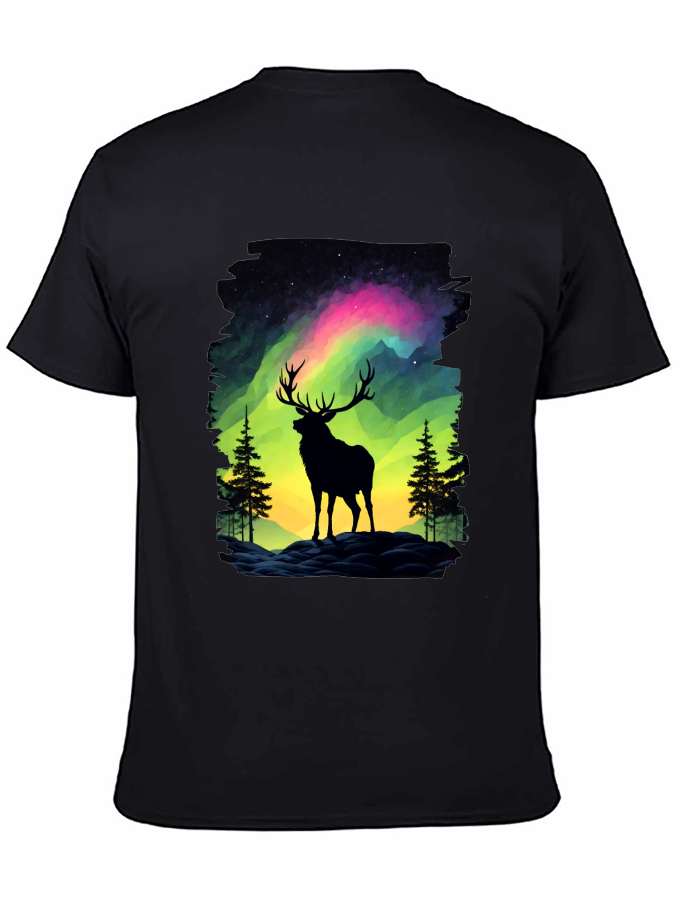 Black Aurora Deer Graphic Tee - Nature Inspired Design view 4