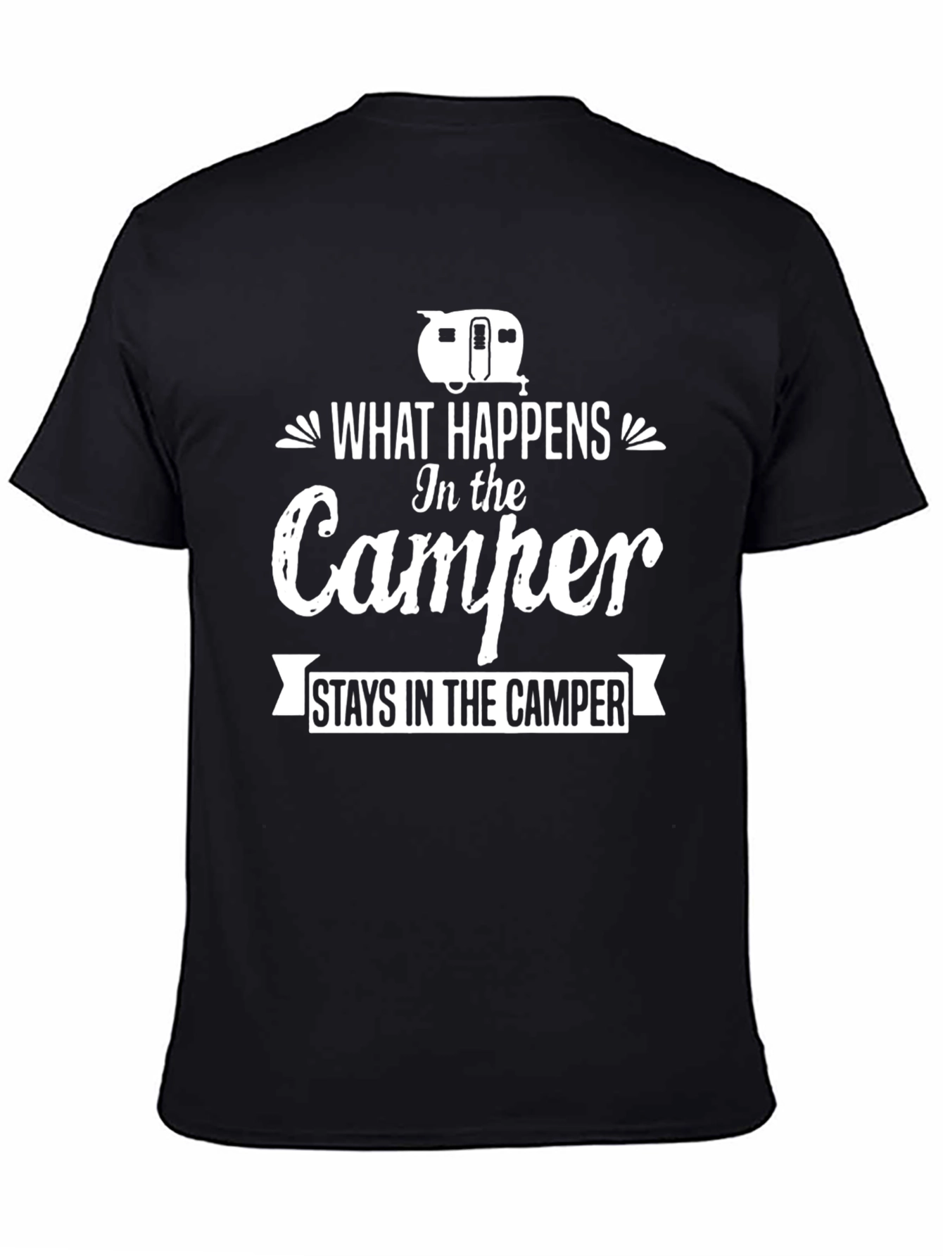 Black Camper Graphic T-Shirt - "What Happens In the Camper" view 4