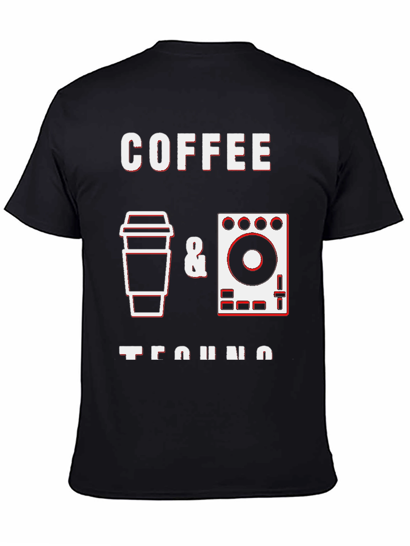 Black Coffee & Techno Graphic Tee - Black Crew Neck T-Shirt view 4