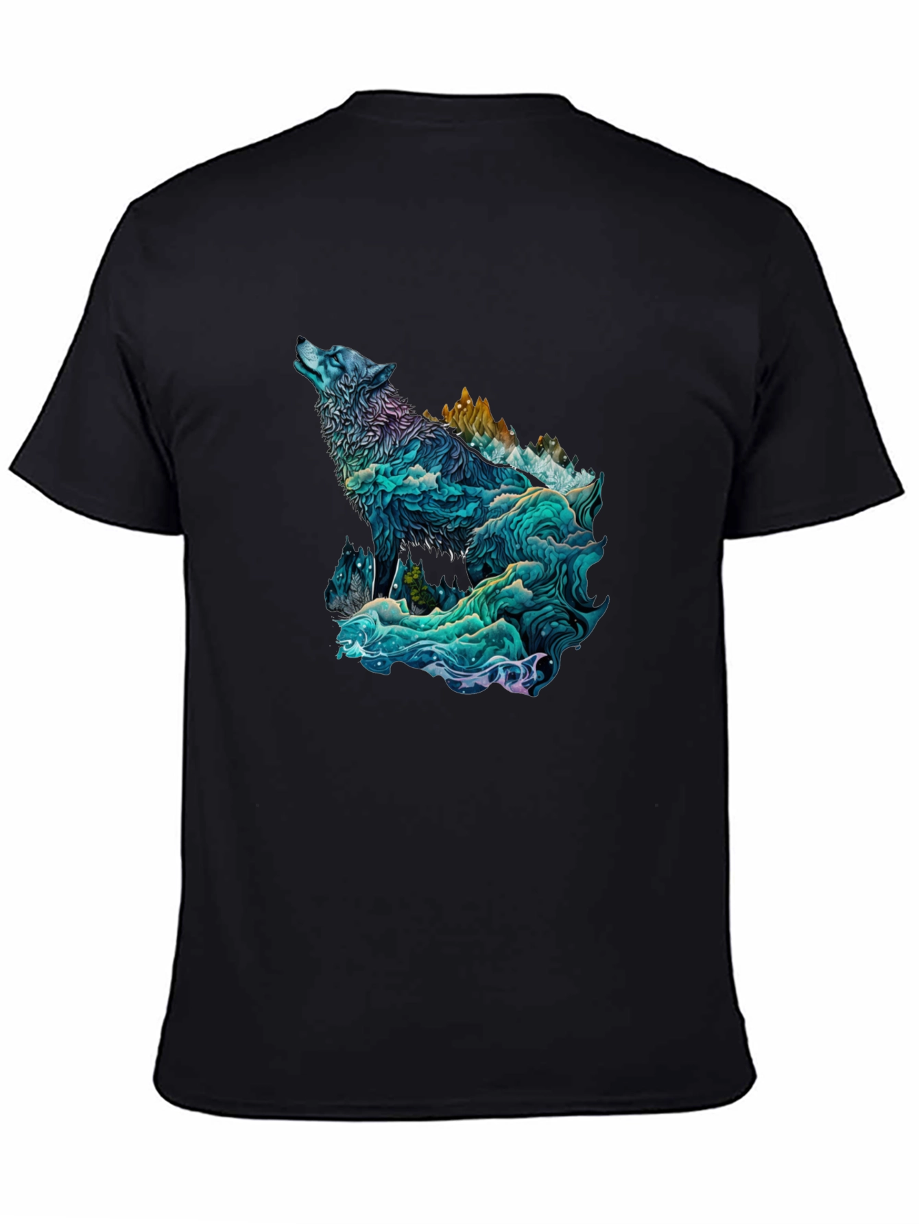 Black Wolf Mountain Graphic Tee - Nature Inspired Black T-Shirt view 4