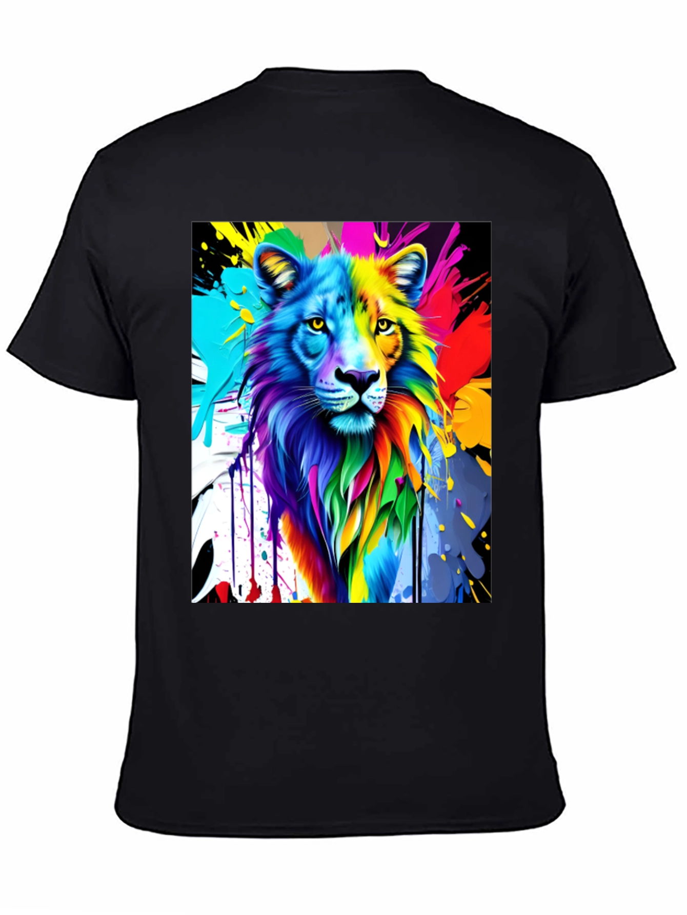 Black Colorful Lion Graphic Black T-Shirt view 4