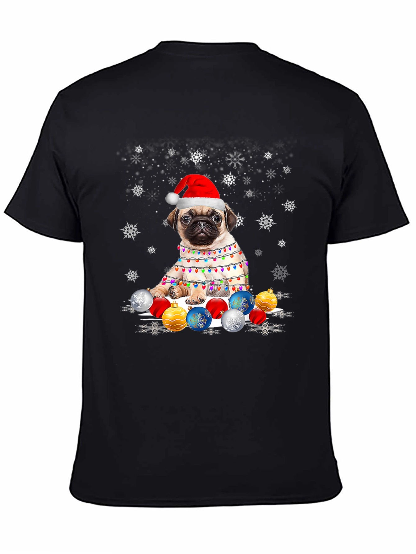 Black Festive Pug Christmas T-Shirt view 4