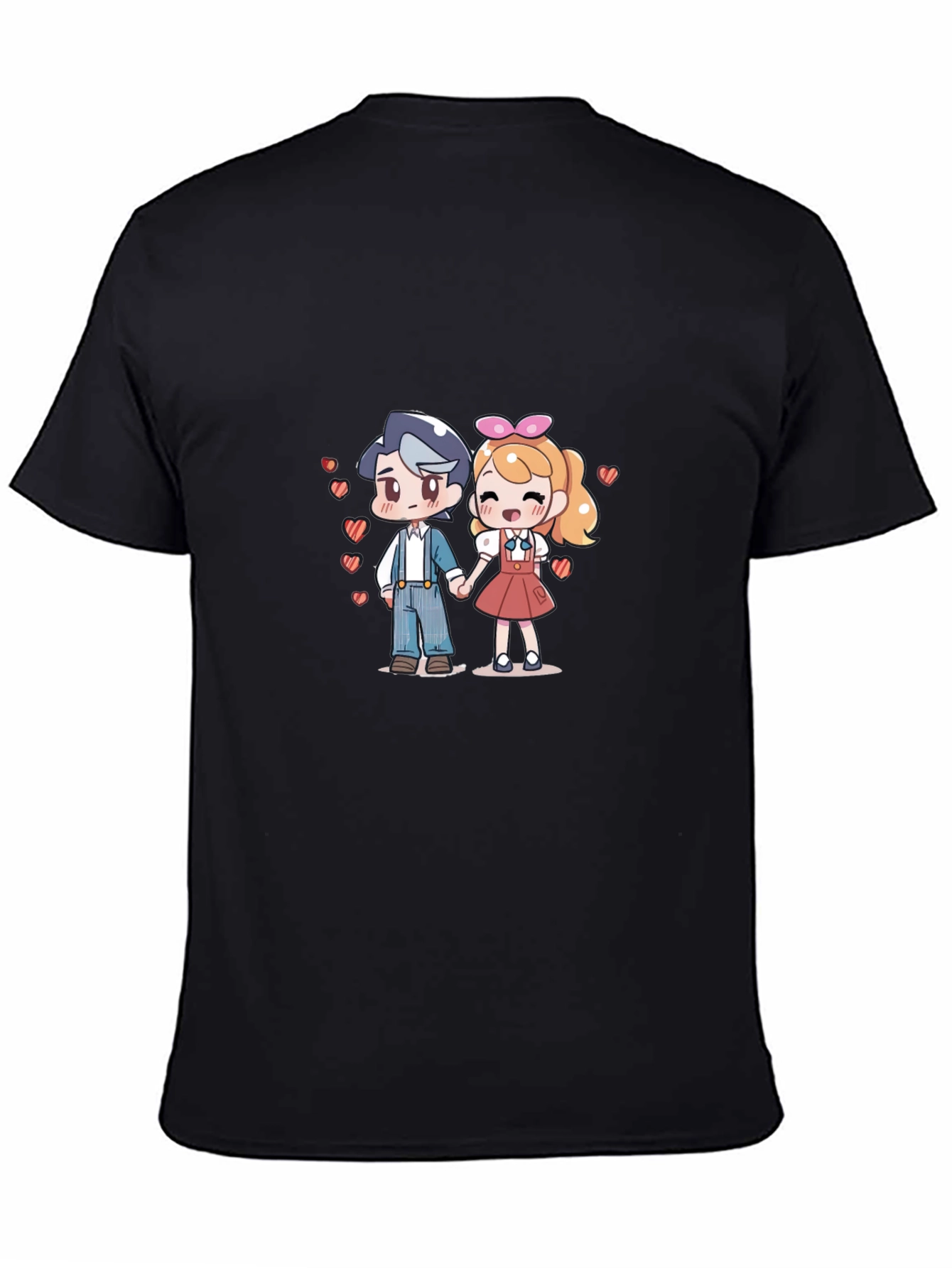 Black Anime Love T-Shirt - Cute Couple Tee view 4