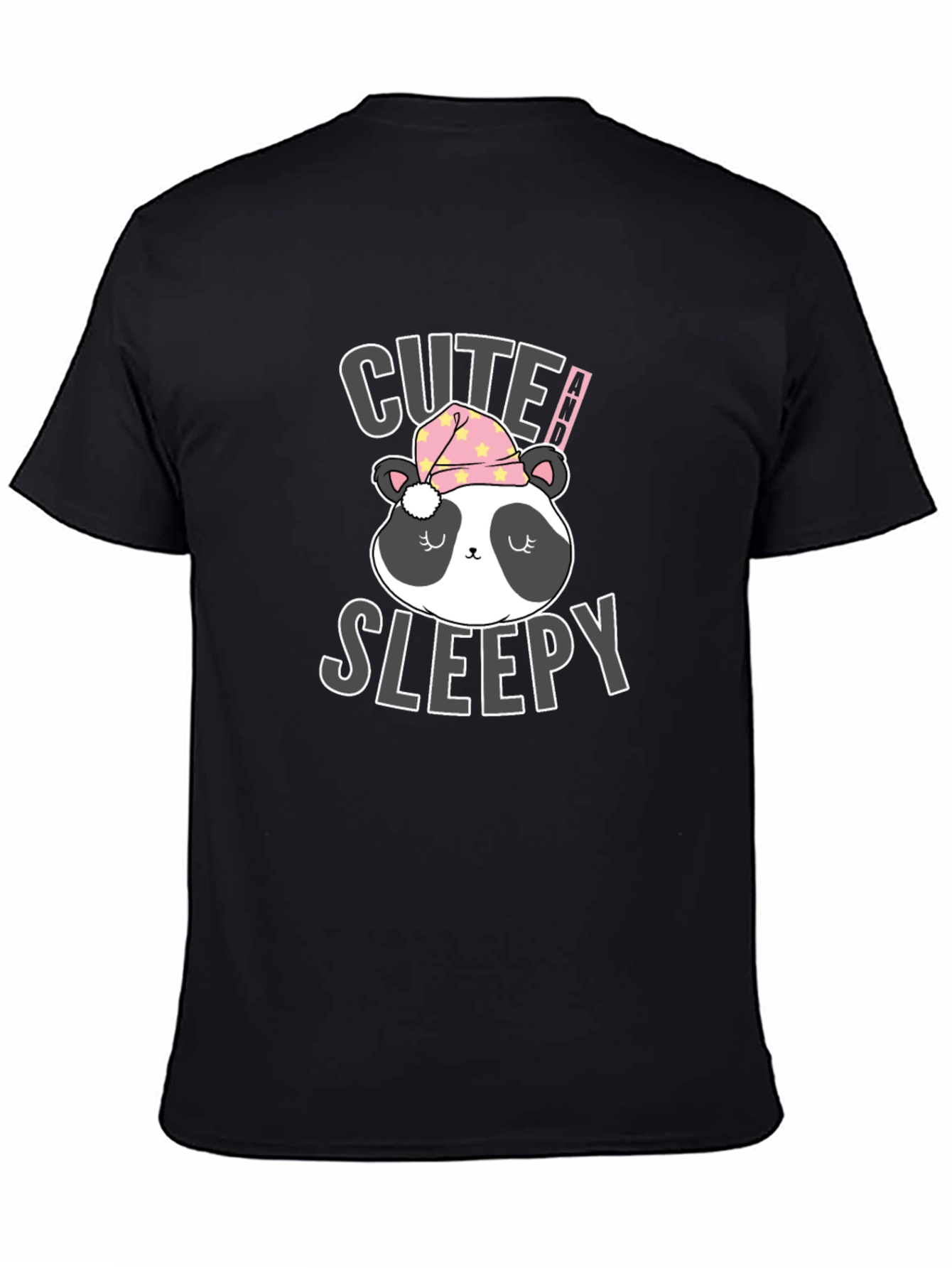 Black Cute Sleepy Panda T-Shirt view 4