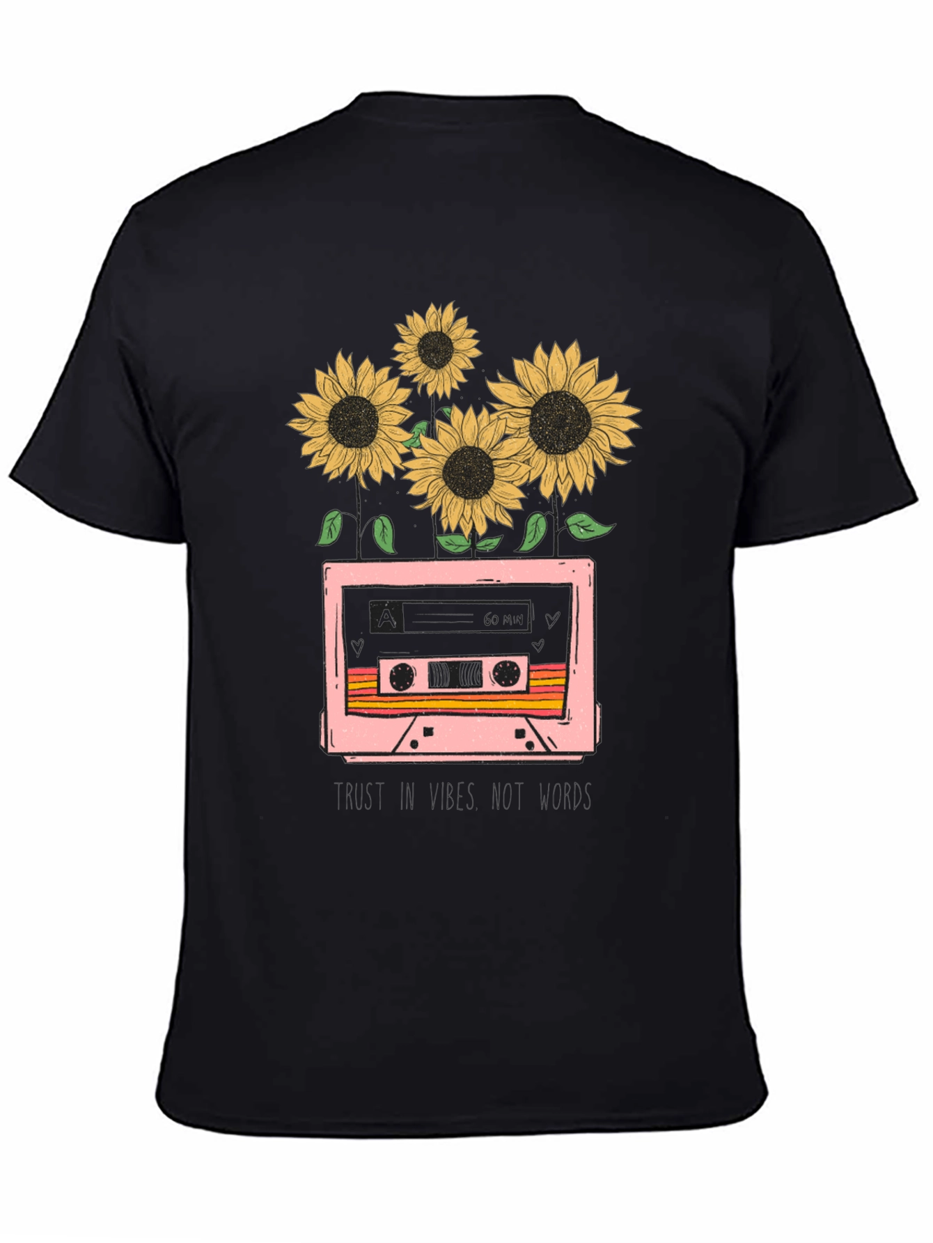 Black Sunflower Cassette Tape Graphic Tee view 4