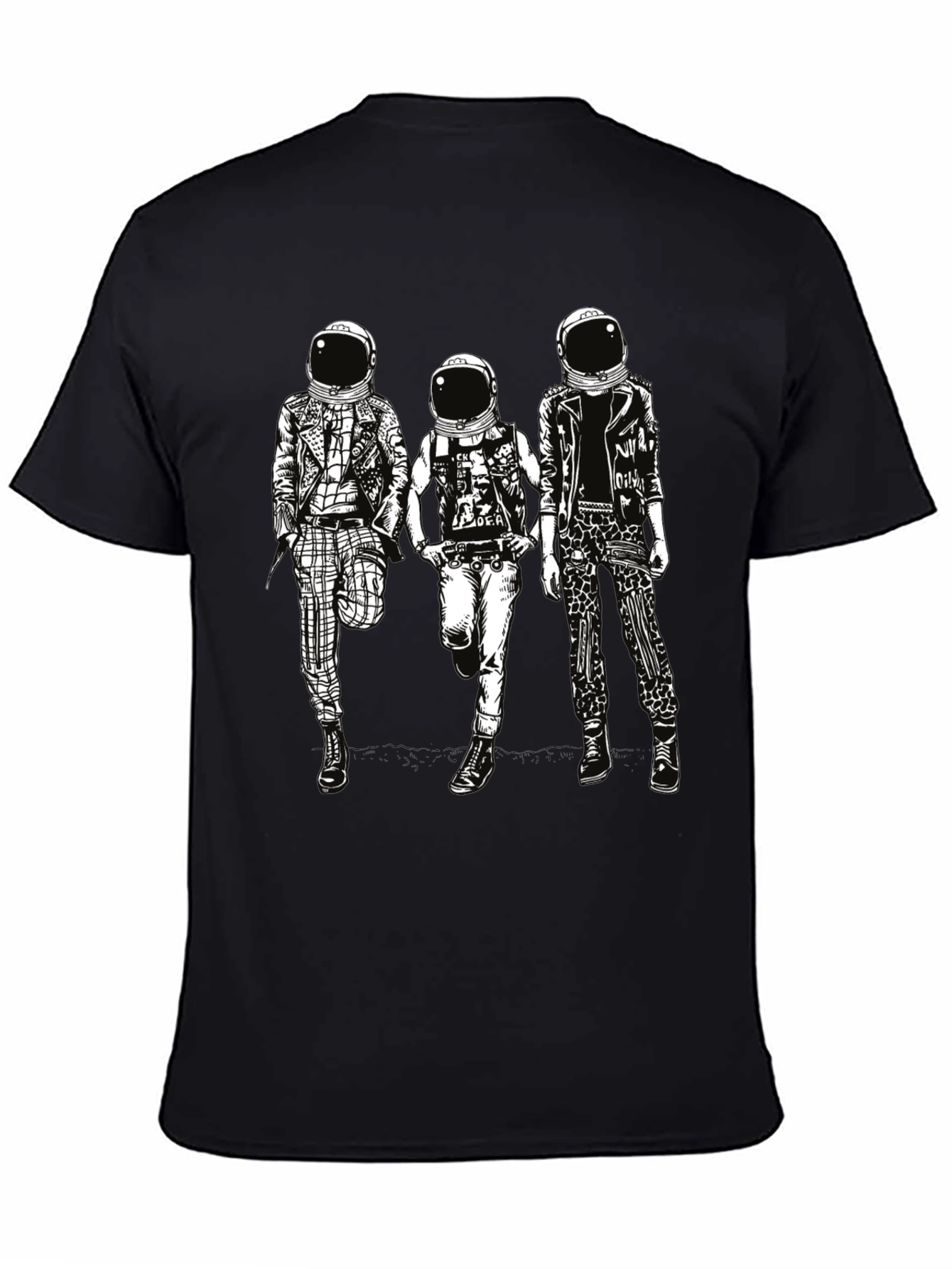 Black Astronaut Punk Band T-Shirt, Black Cotton view 4