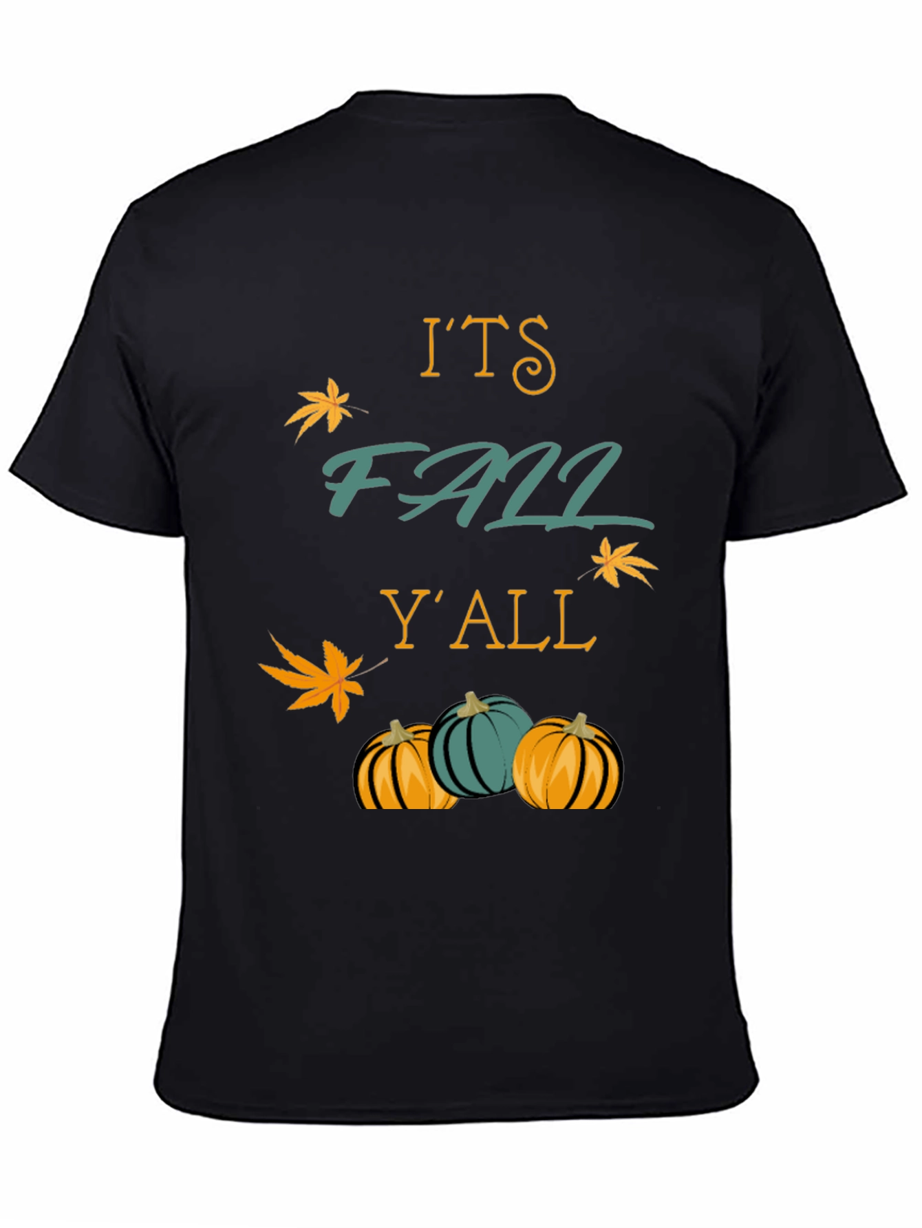 Black It's Fall Y'all T-Shirt Autumn Pumpkins Maple Leaf view 4