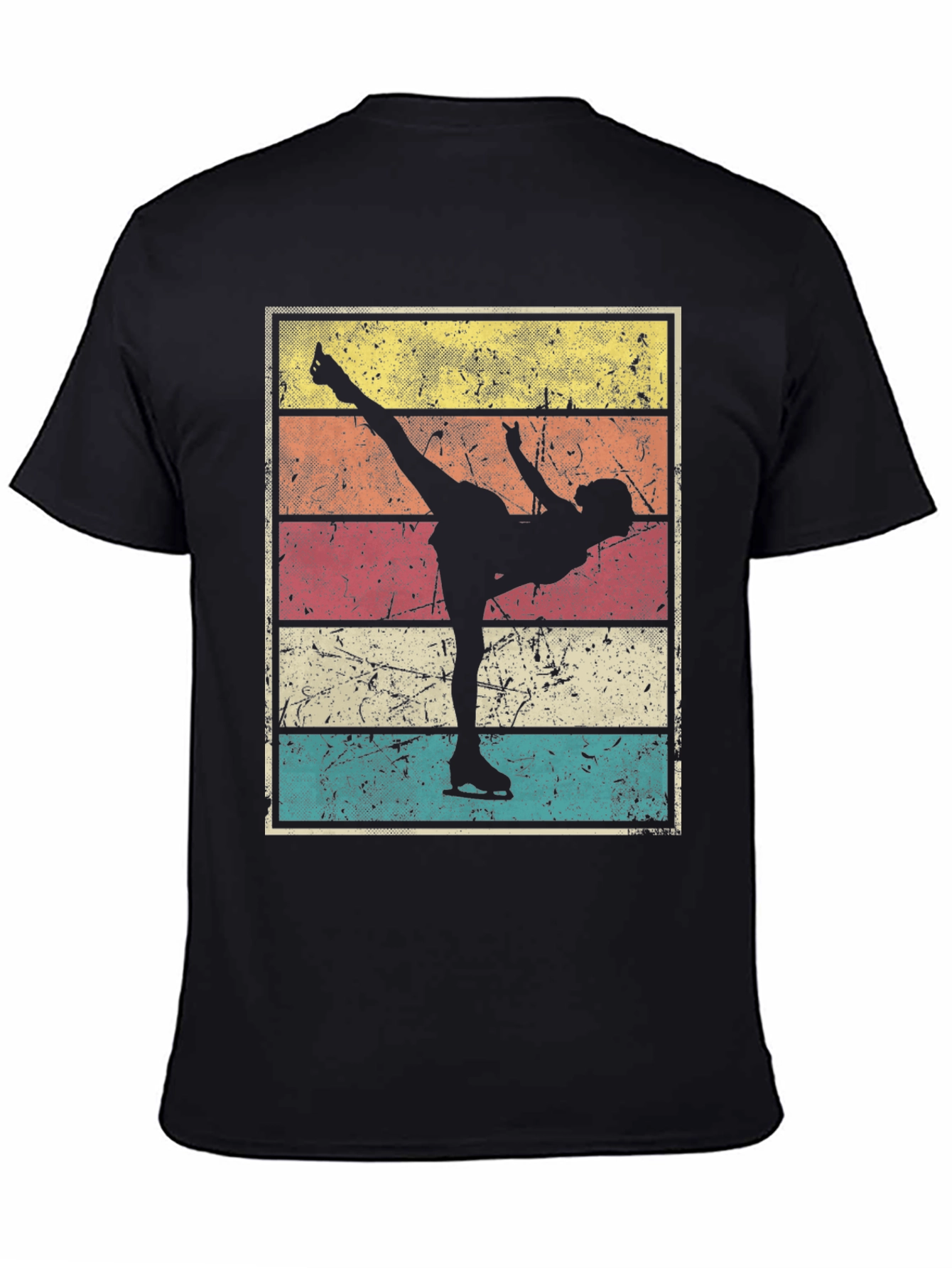Black Retro Ice Skating Silhouette T-Shirt view 4