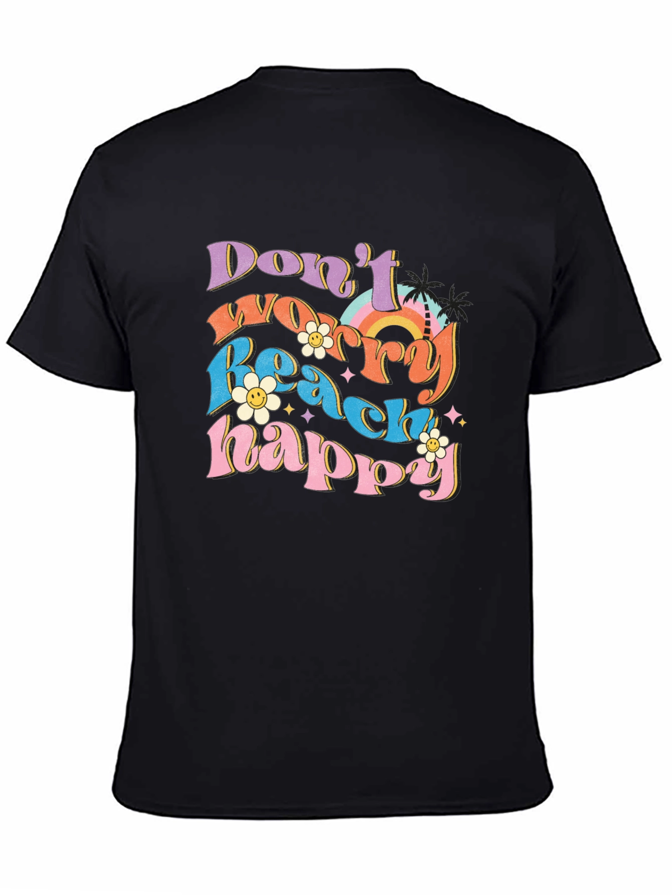 Black Don't Worry Beach Happy Graphic T-Shirt view 4