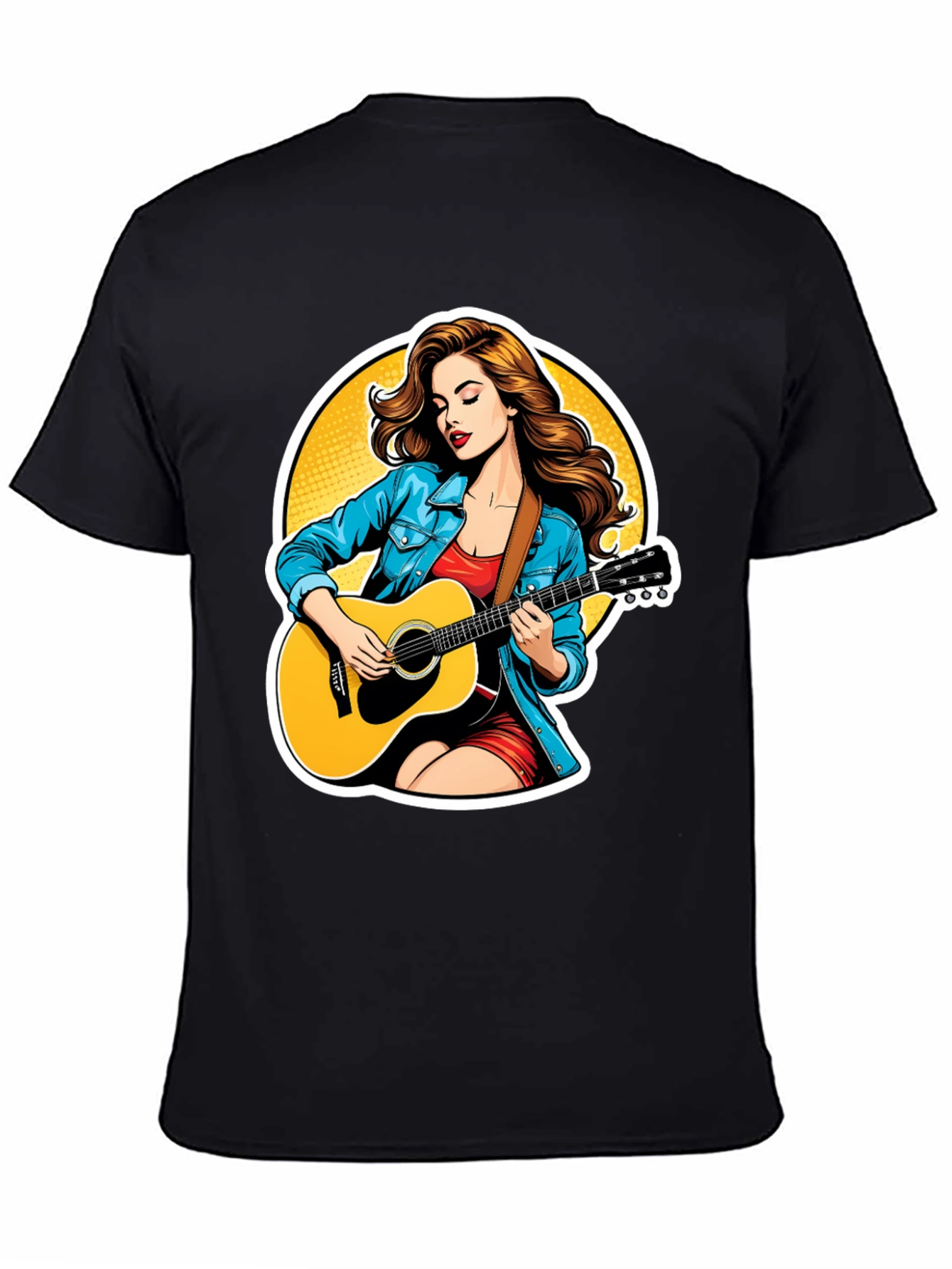 Black Guitar Girl Graphic Tee - Cool Casual Style view 4