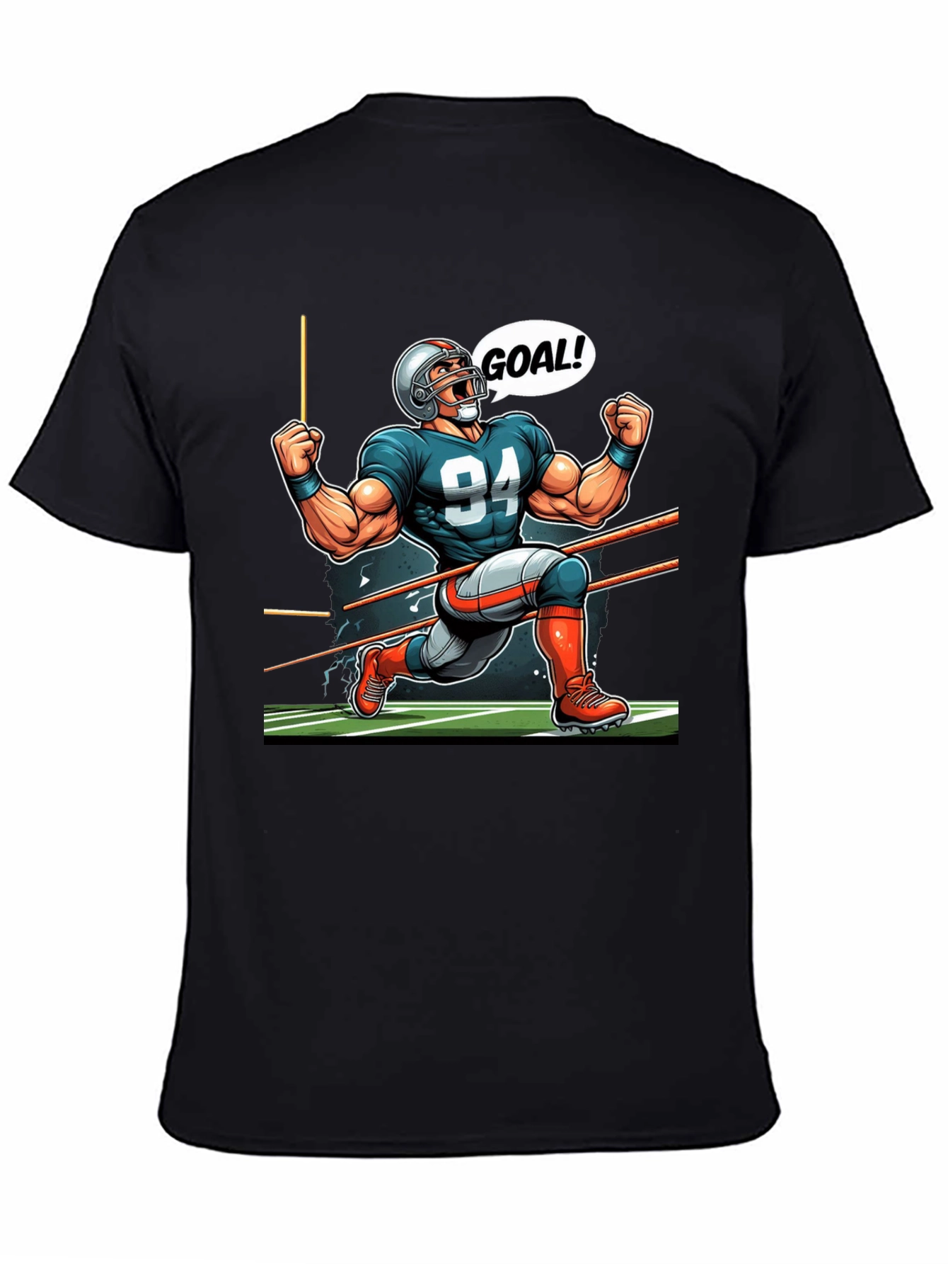 Black Football Goal T-Shirt - Cartoon Style view 4