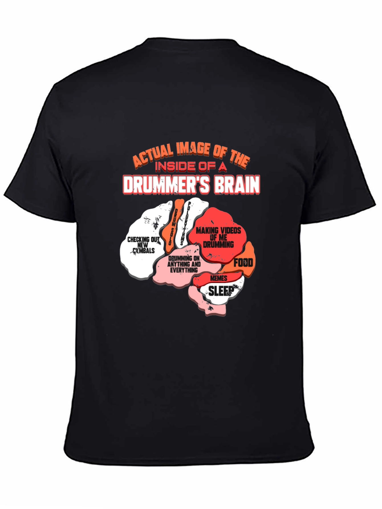 Black Drummer's Brain T-Shirt - Funny Music Tee view 4