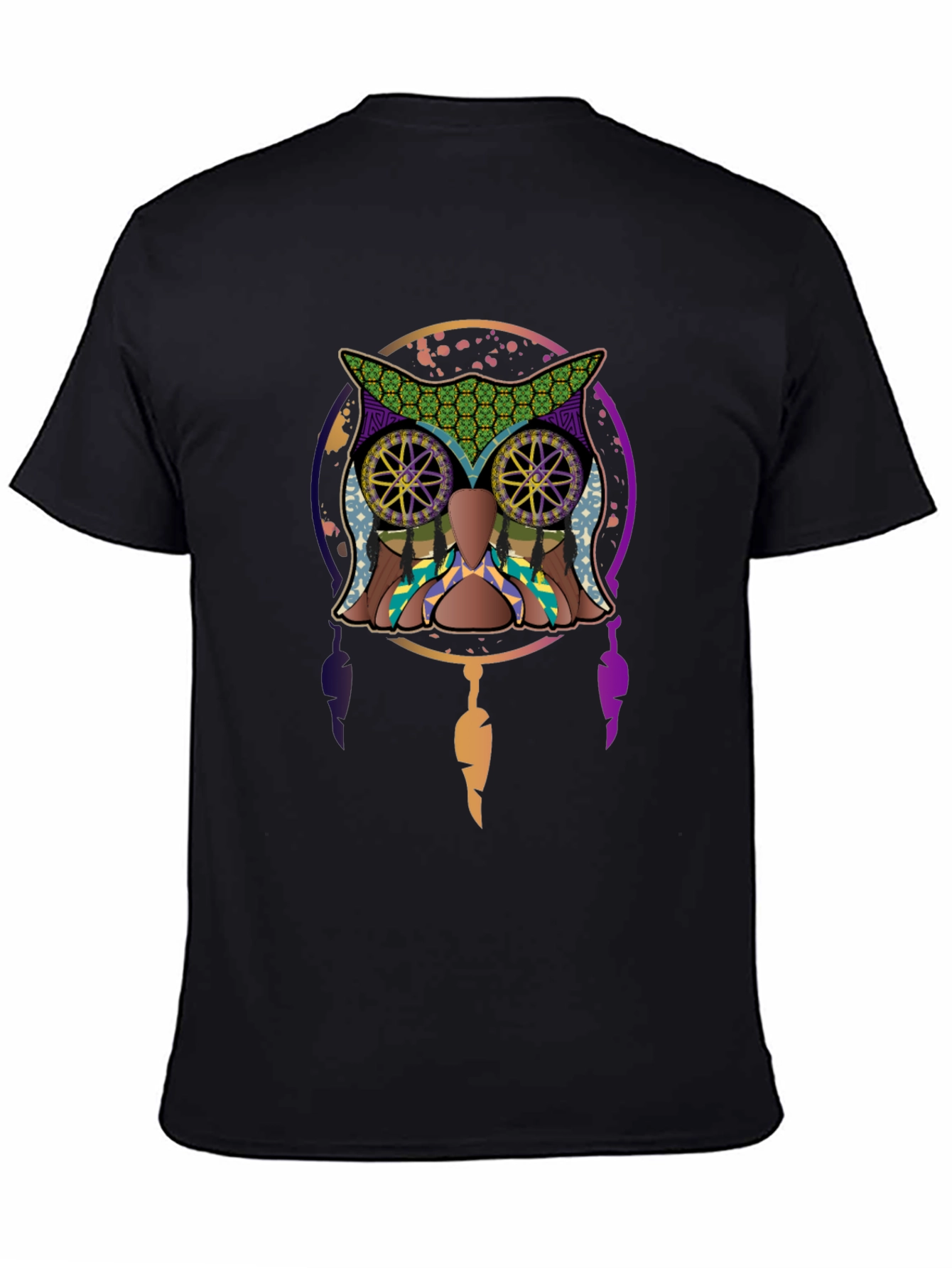 Black Owl Dreamcatcher Graphic Tee - Men's Black T-Shirt view 4
