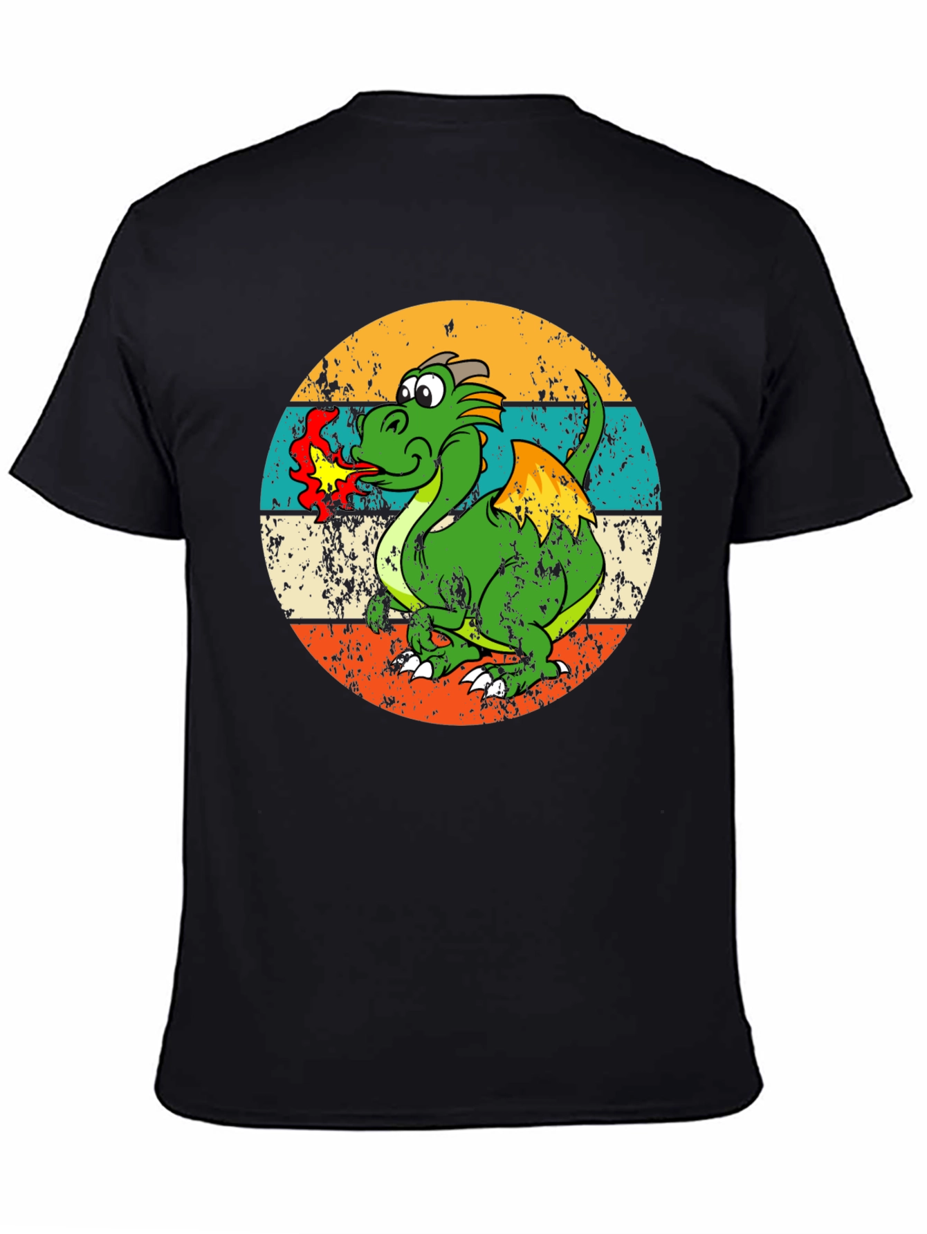 Black Retro Dragon Graphic Tee - Men's Black T-Shirt view 4