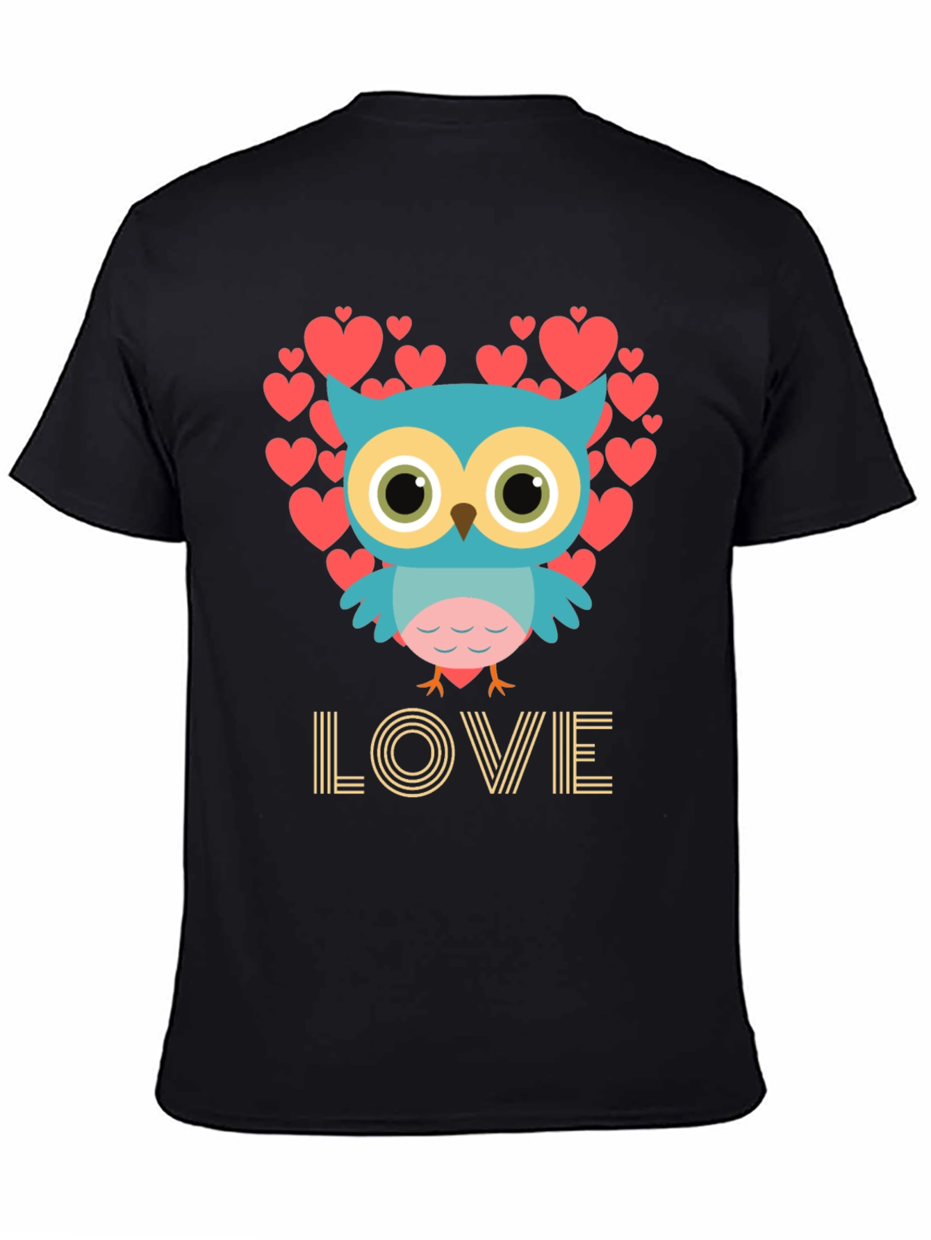 Black Owl Love T-Shirt, Heart Design view 4